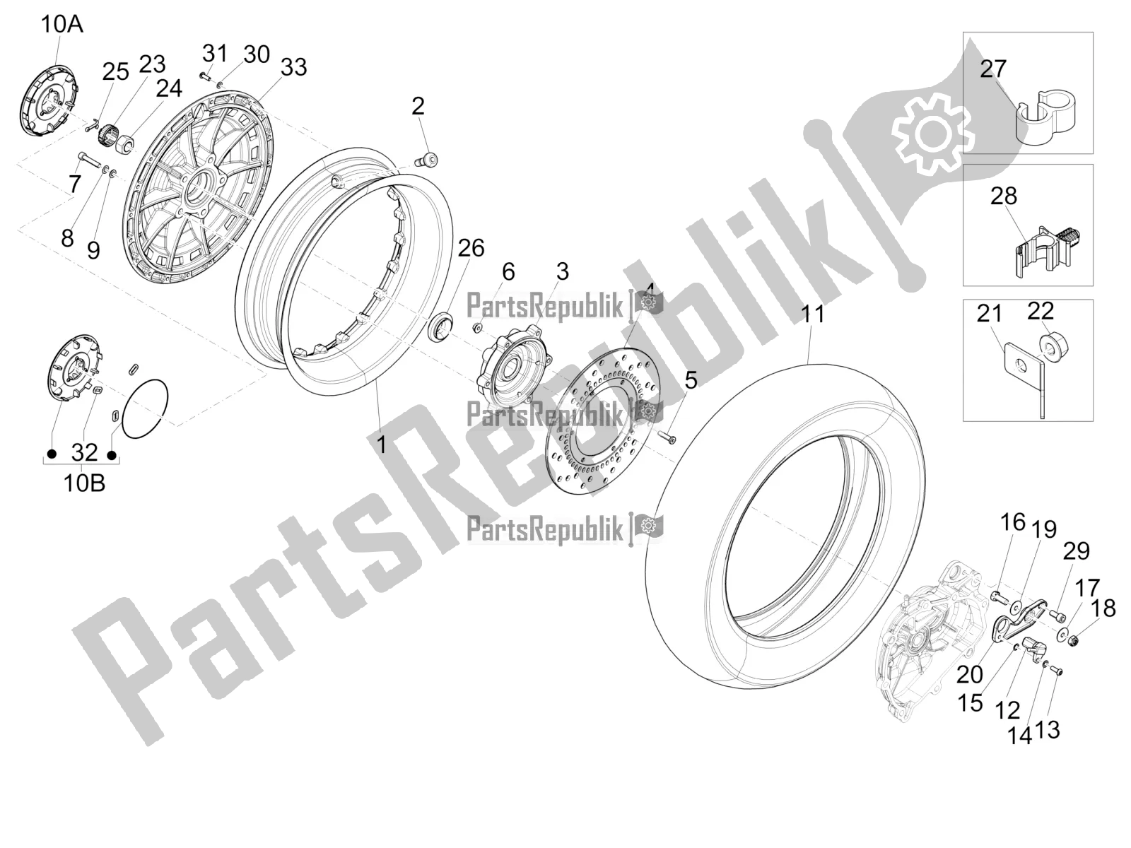 Toutes les pièces pour le Roue Arrière du Vespa 946 150 4 STR / Red 2021