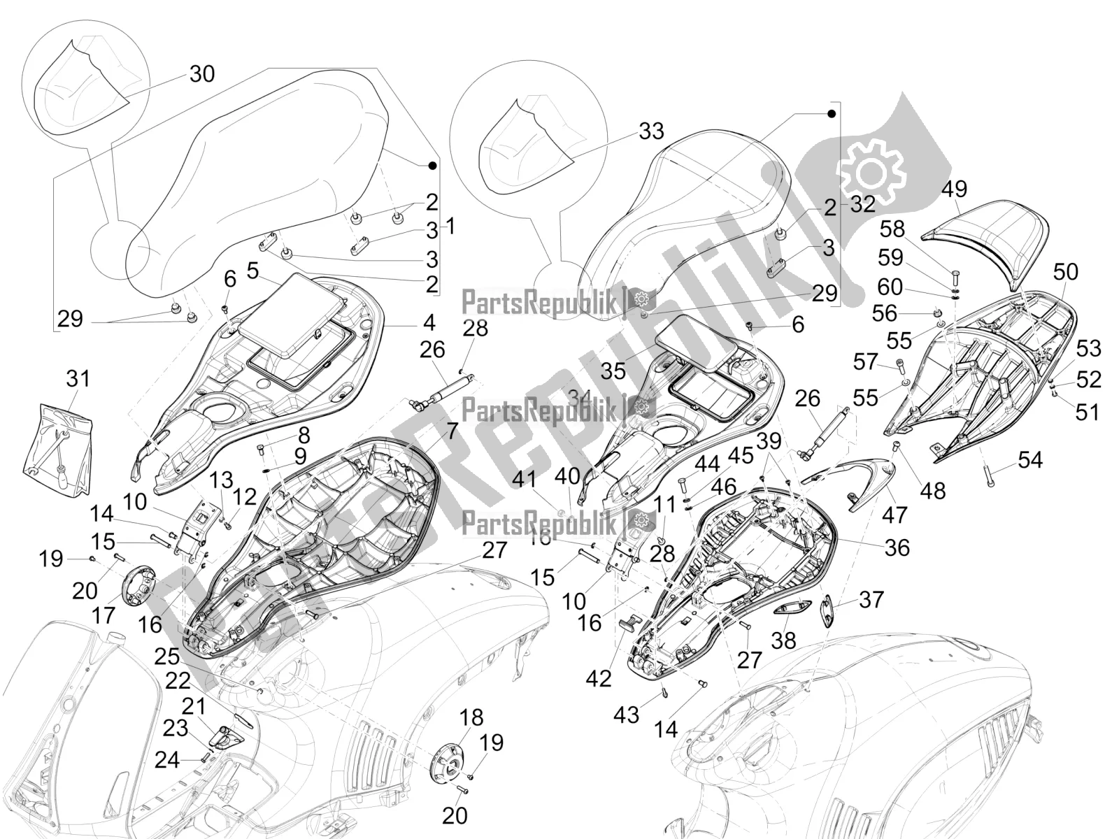 Toutes les pièces pour le Selle / Sièges du Vespa 946 150 4 STR / Red 2021