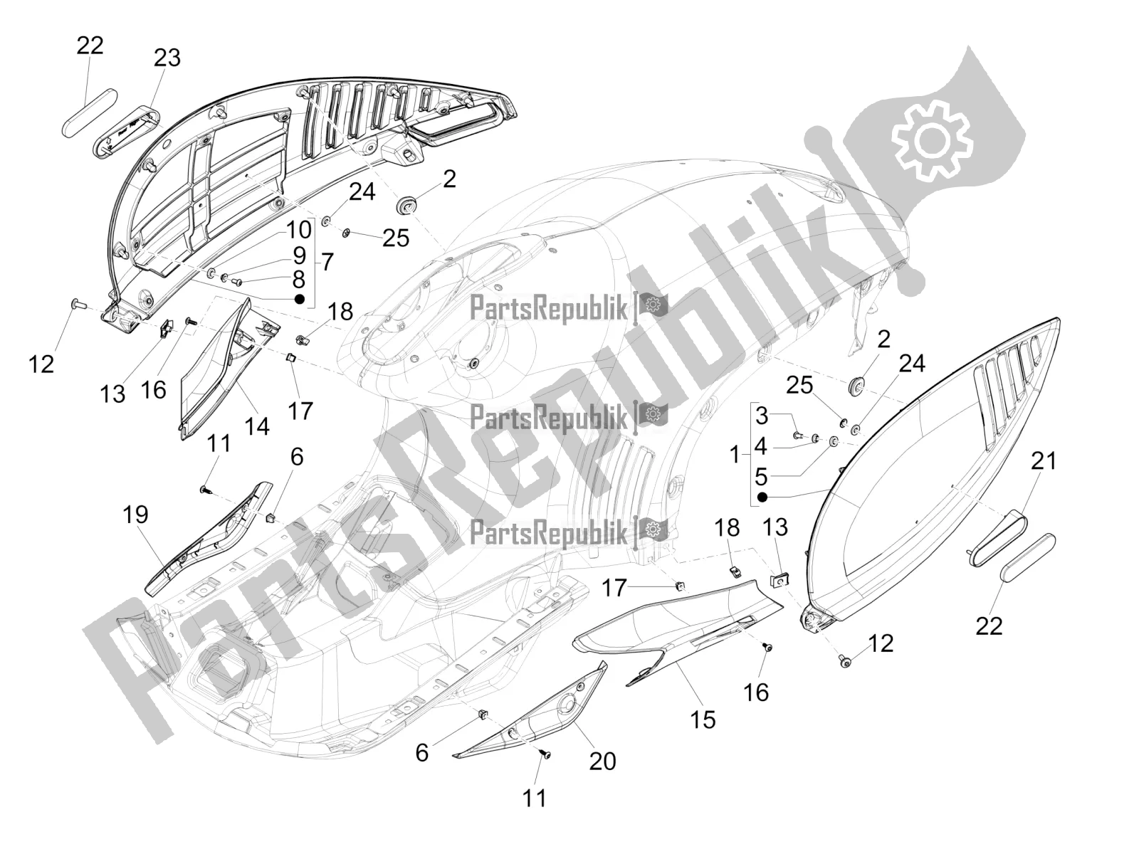 All parts for the Side Cover - Spoiler of the Vespa 946 150 4 STR / Red 2021