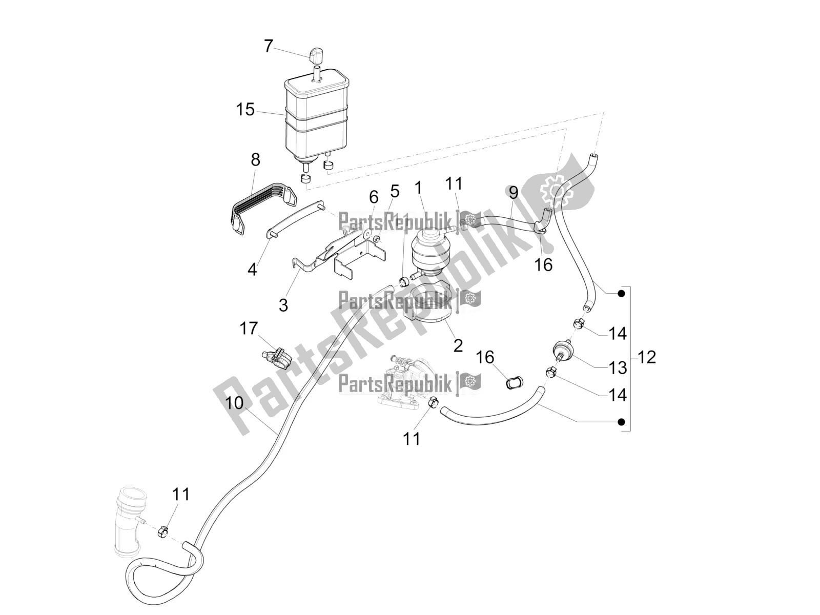 All parts for the Anti-percolation System of the Vespa 946 150 4 STR / Red 2022