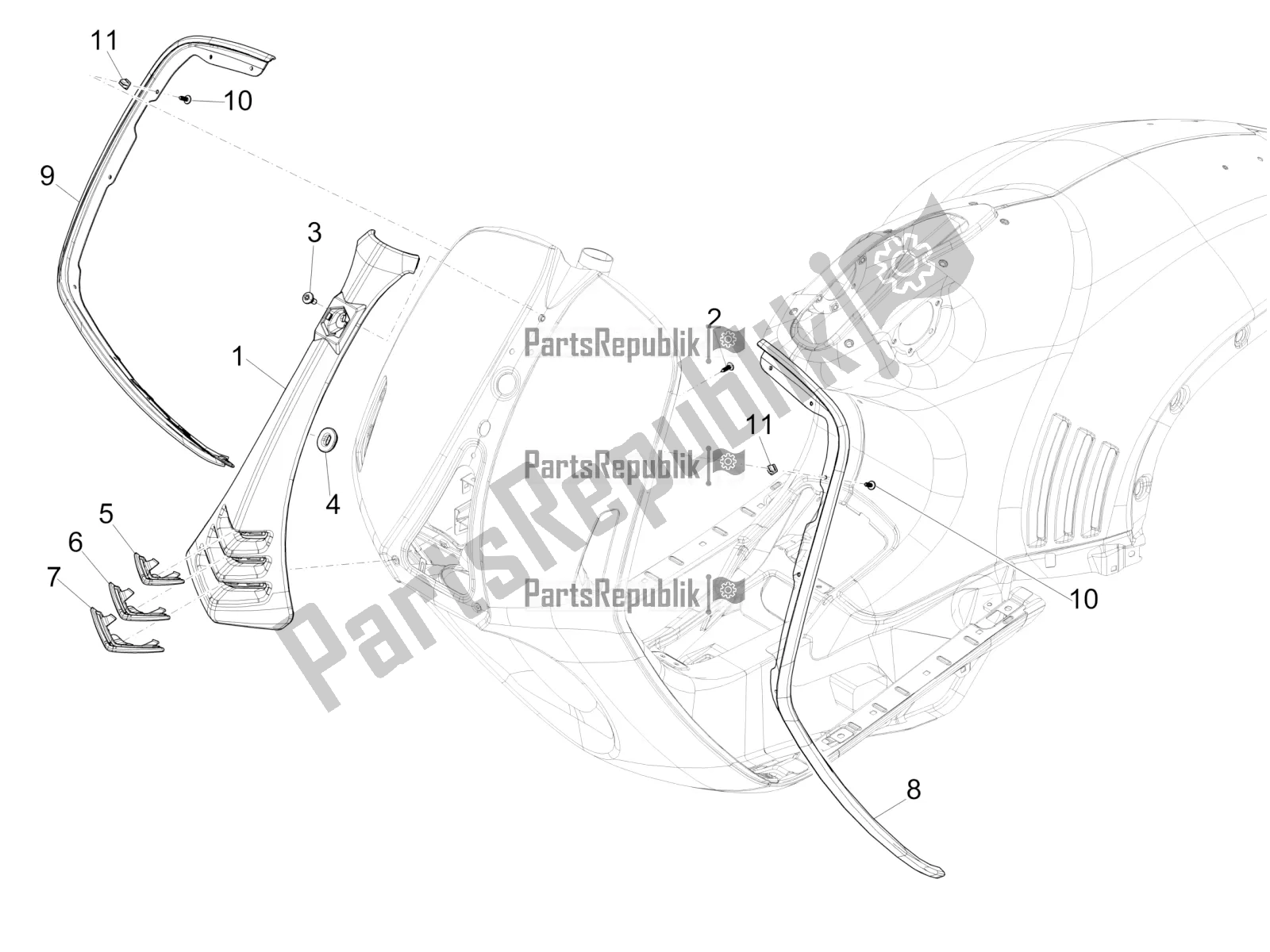 All parts for the Front Shield of the Vespa 946 150 4 STR / Red 2022