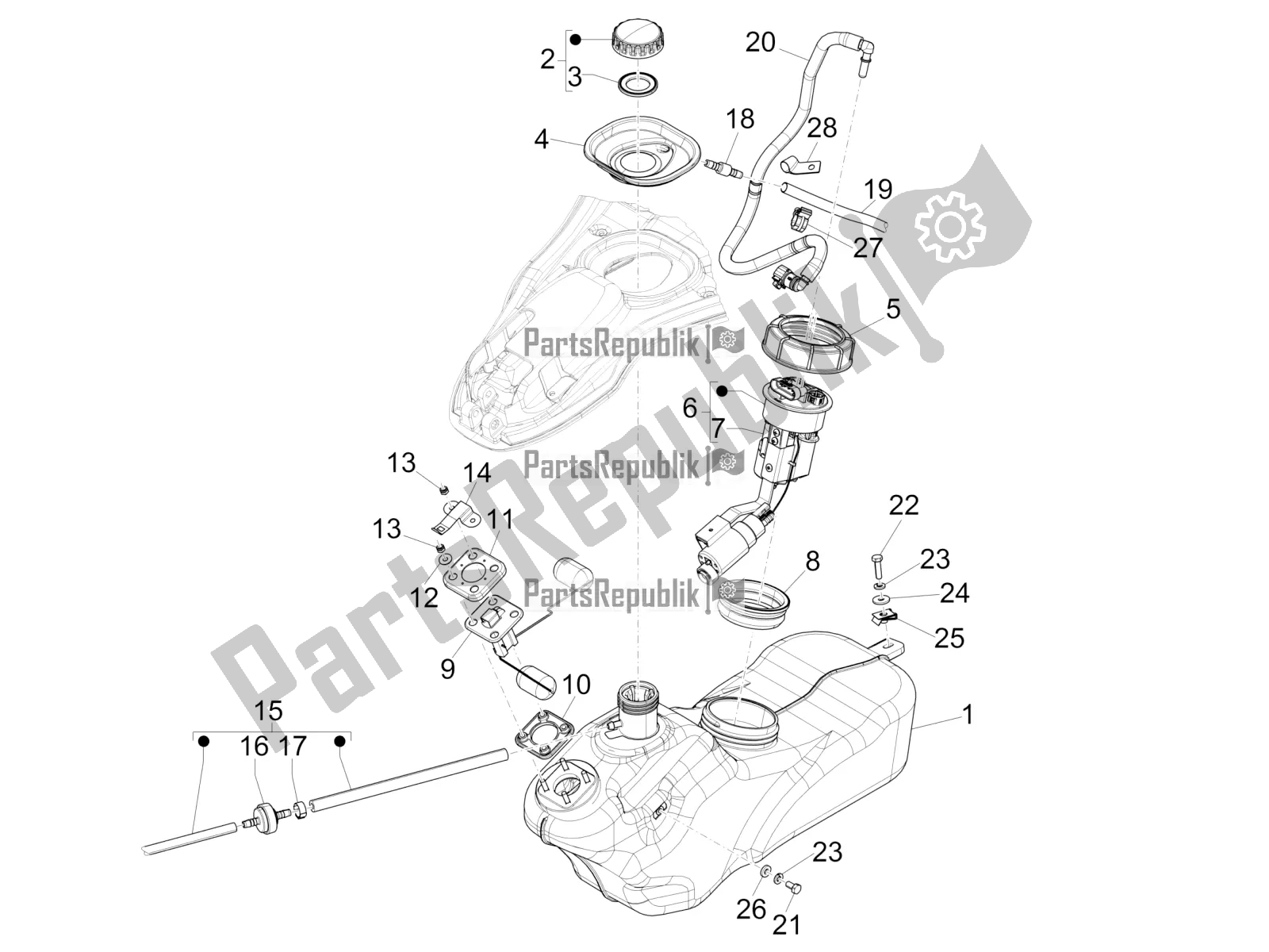 Toutes les pièces pour le Réservoir D'essence du Vespa 946 150 4 STR / Red 2022