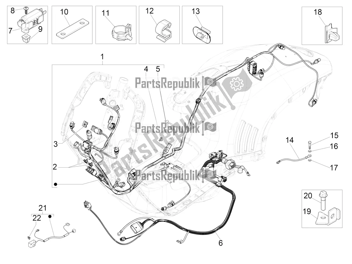 All parts for the Main Cable Harness of the Vespa 946 150 4 STR / Red 2022