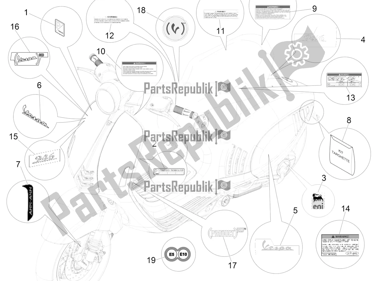 All parts for the Plates - Emblems of the Vespa 946 150 4 STR / Red 2022