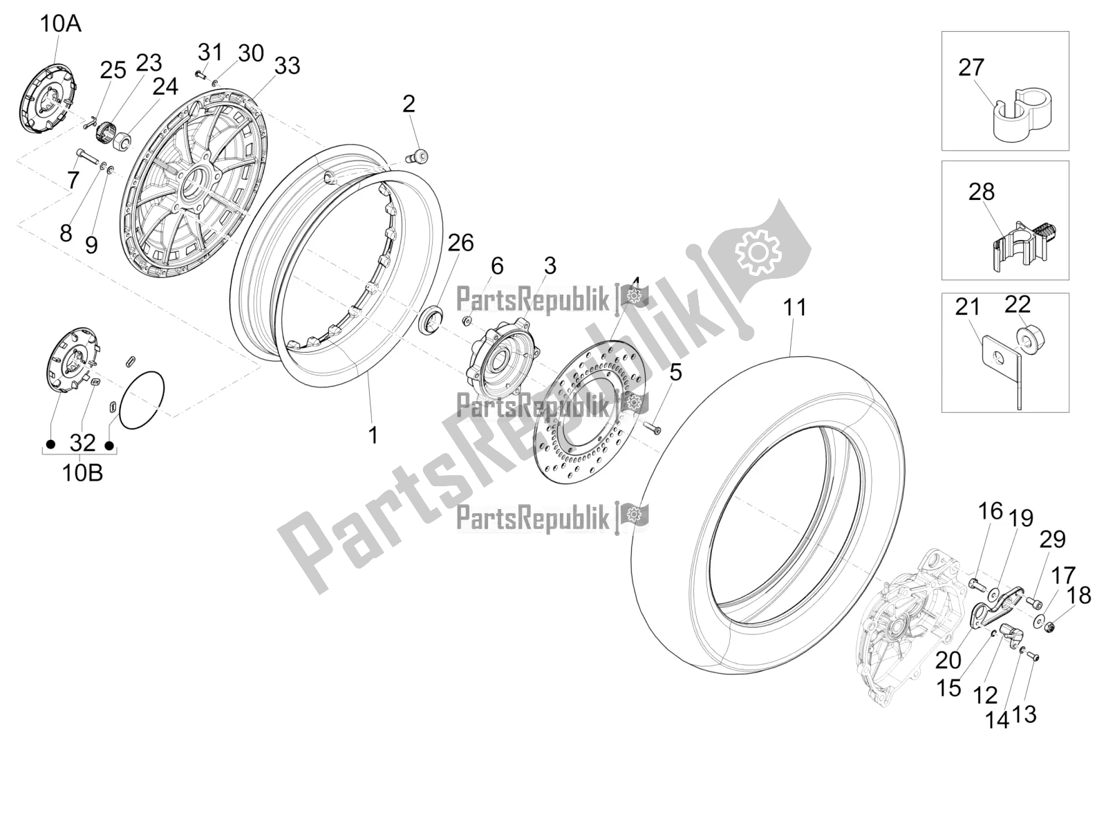 All parts for the Rear Wheel of the Vespa 946 150 4 STR / Red 2022