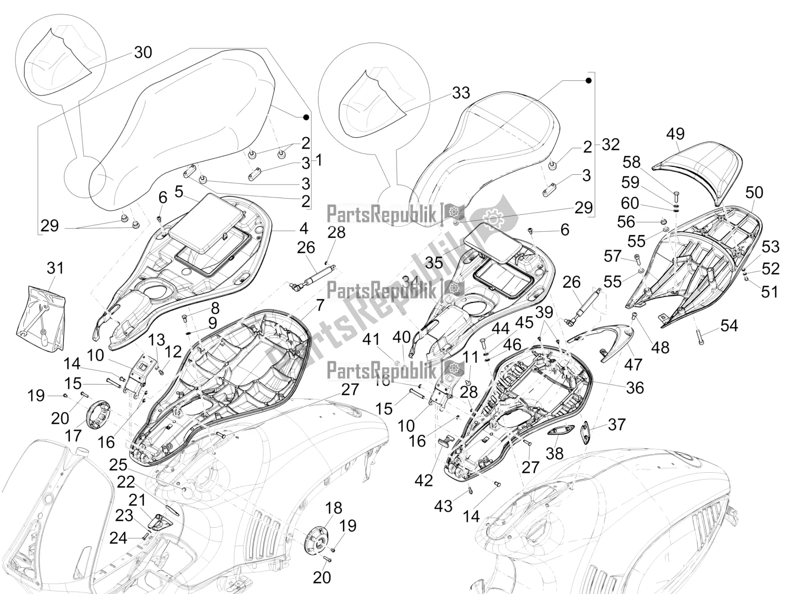 Toutes les pièces pour le Selle / Sièges du Vespa 946 150 4 STR / Red 2022