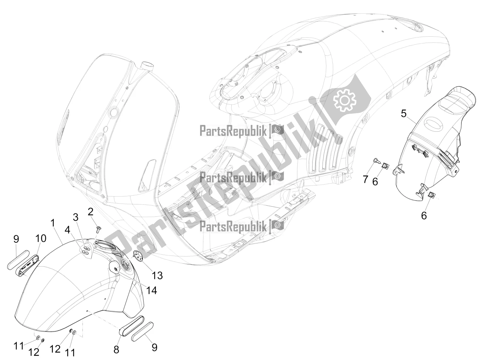 All parts for the Wheel Huosing - Mudguard of the Vespa 946 150 4 STR / Red 2022