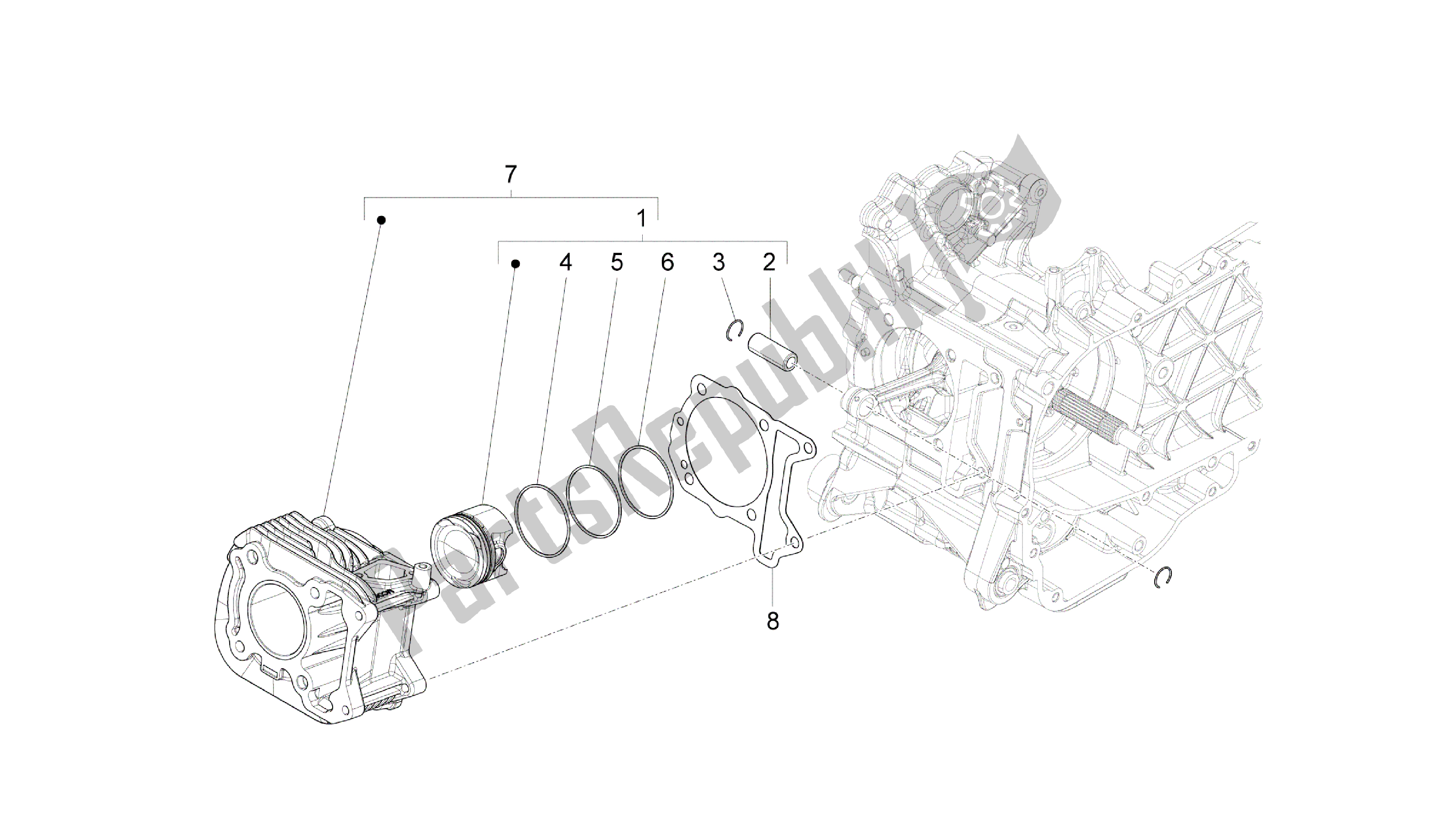 All parts for the Cylinder-piston-wrist Pin Unit of the Vespa 946 150 2013 - 2014