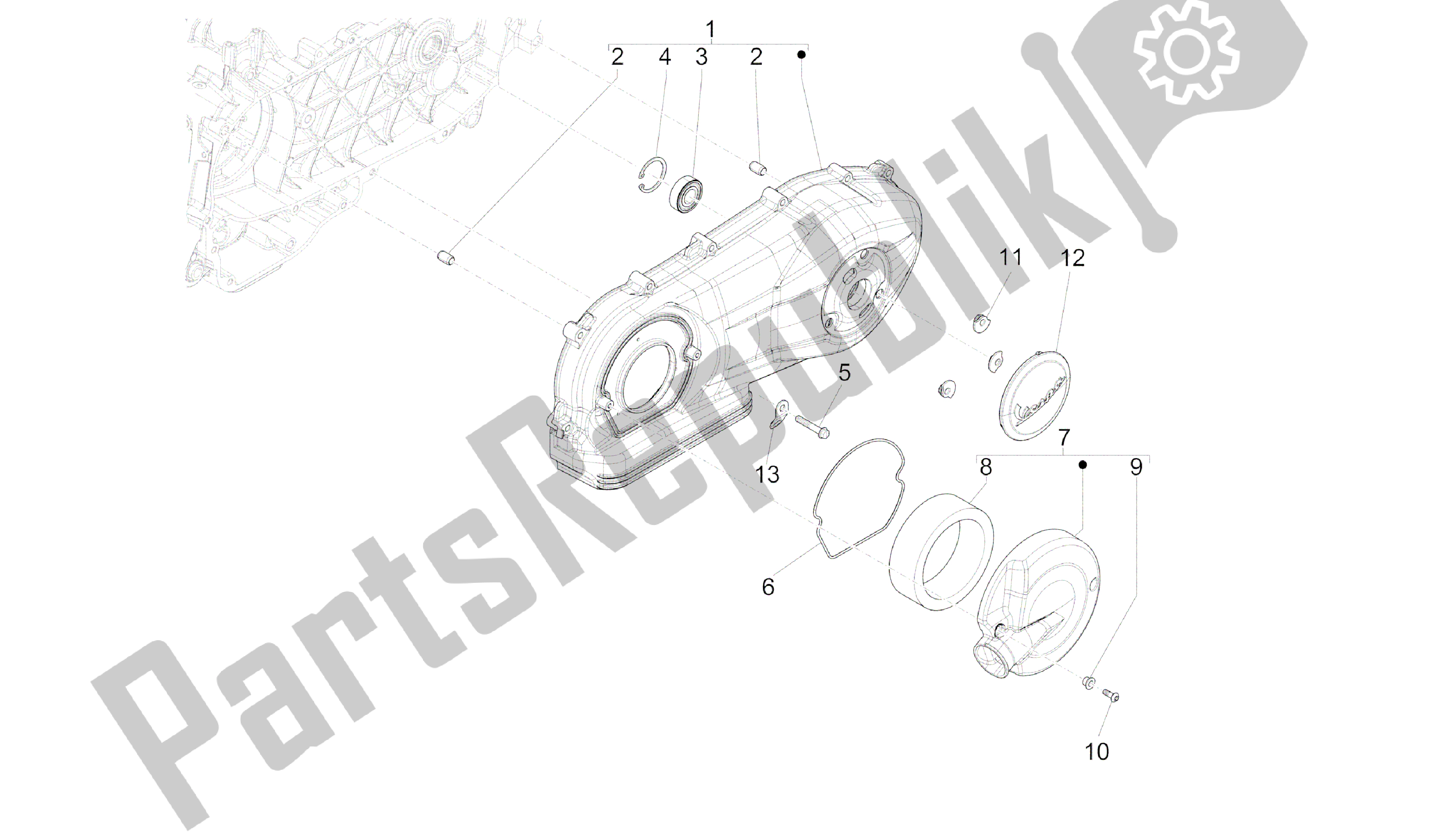 All parts for the Crankcase Cover - Crankcase Cooling of the Vespa 946 150 2013 - 2014