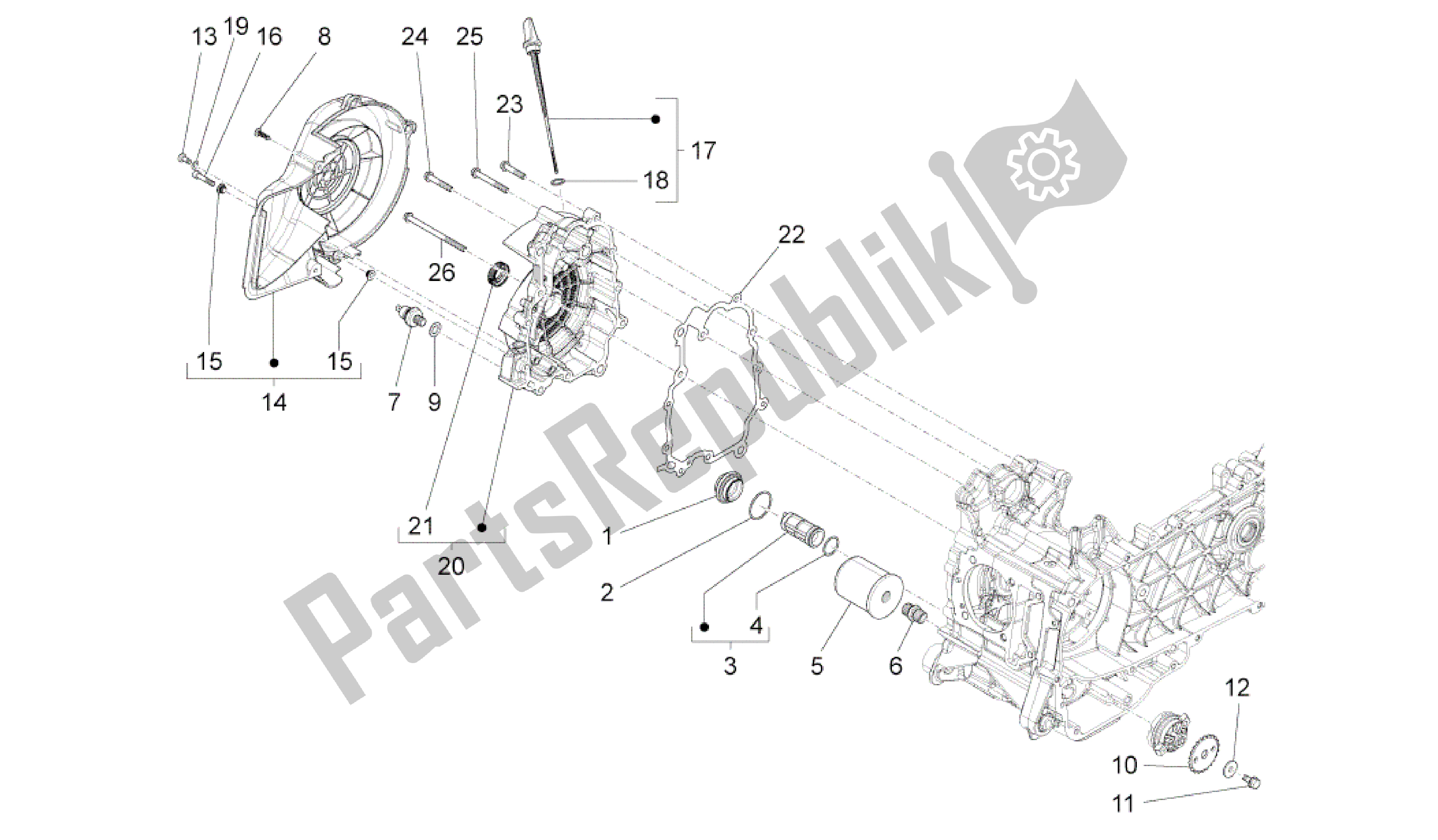 Tutte le parti per il Coperchio Magnete Volano - Filtro Olio del Vespa 946 150 2013 - 2014