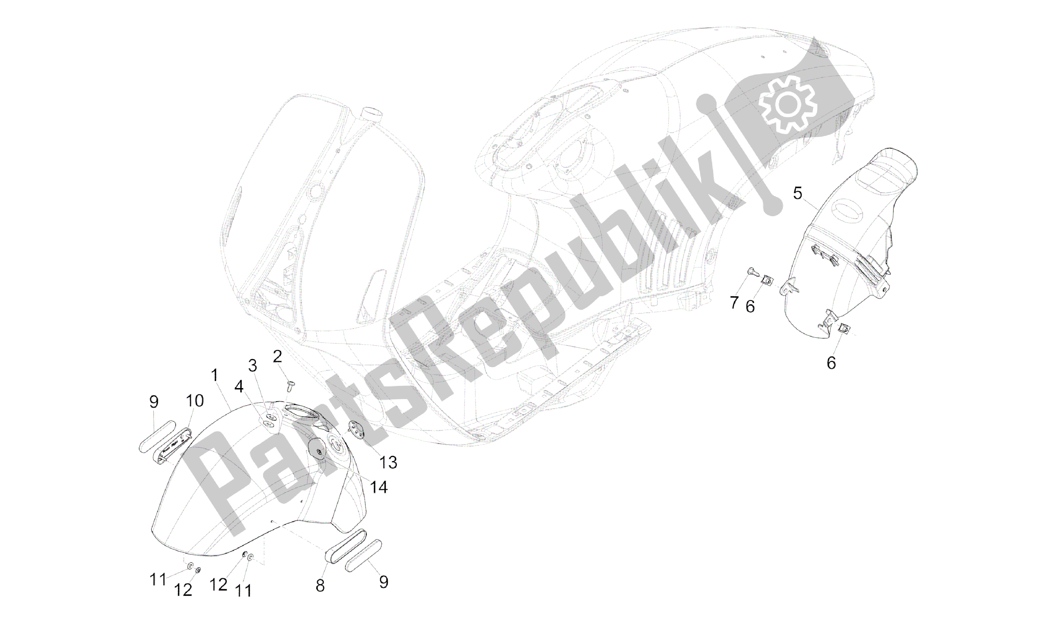 All parts for the Wheel Huosing - Mudguard of the Vespa 946 150 2013 - 2014