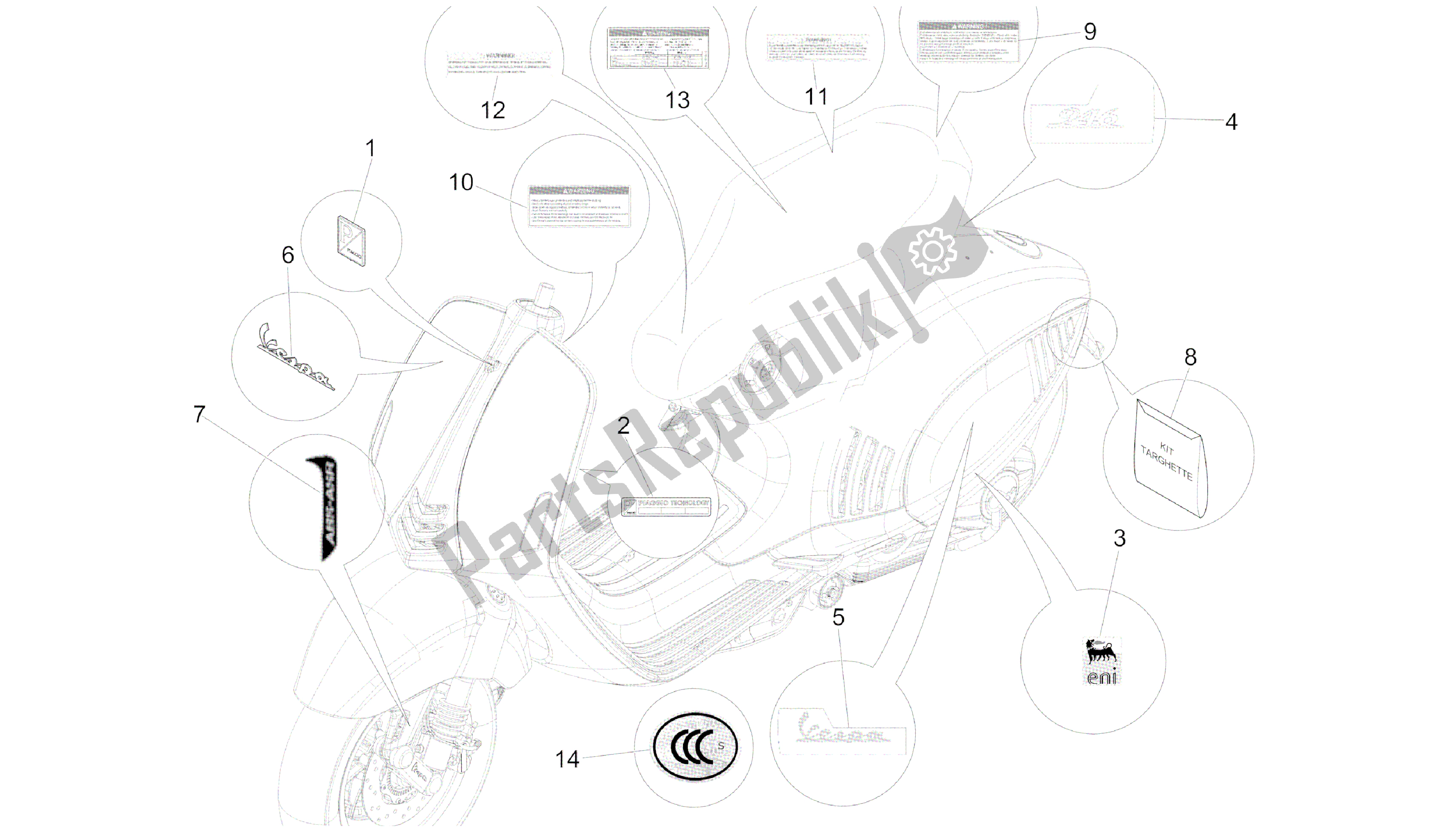 All parts for the Plates - Emblems of the Vespa 946 150 2013 - 2014