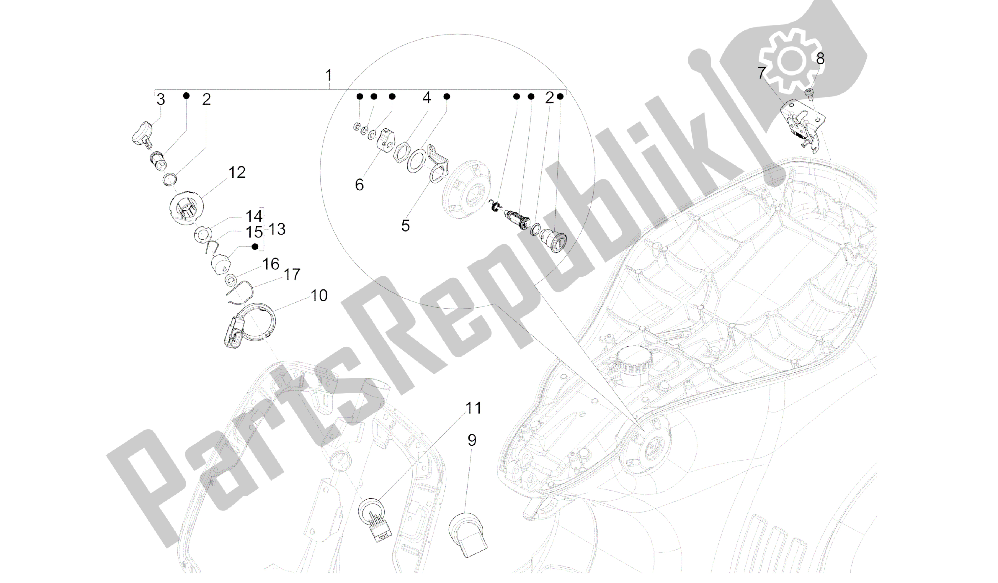 All parts for the Locks of the Vespa 946 150 2013 - 2014