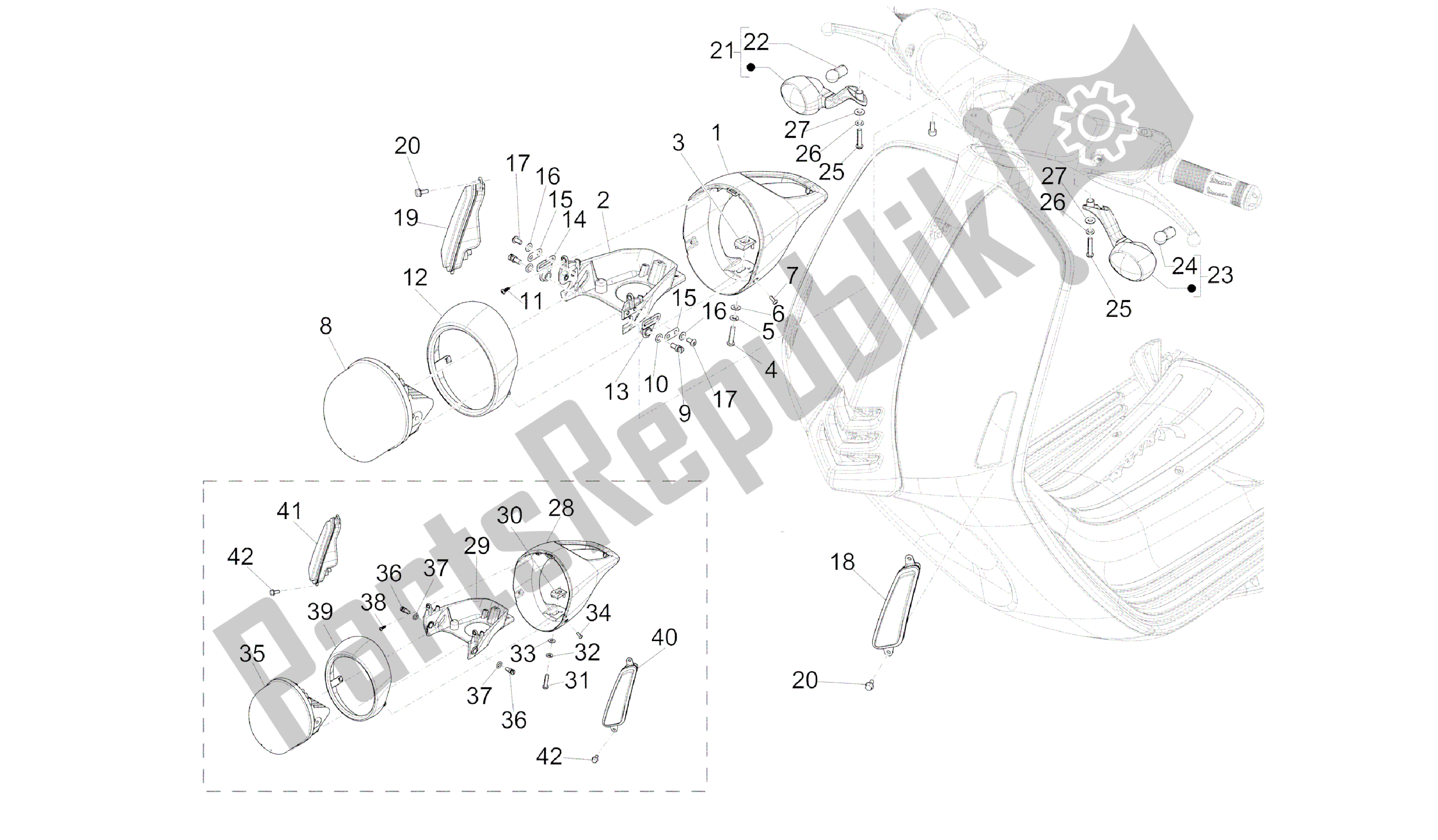 All parts for the Front Headlamps - Turn Signal Lamps of the Vespa 946 150 2013 - 2014