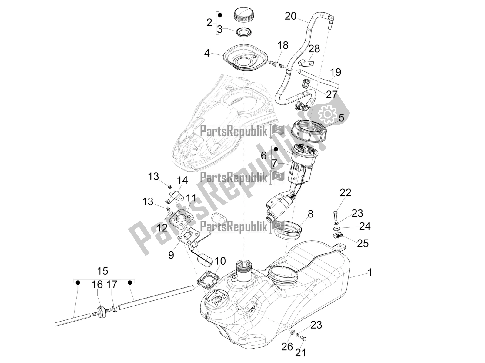 Todas las partes para Depósito De Combustible de Vespa 946 150 4T 3V ABS 2016