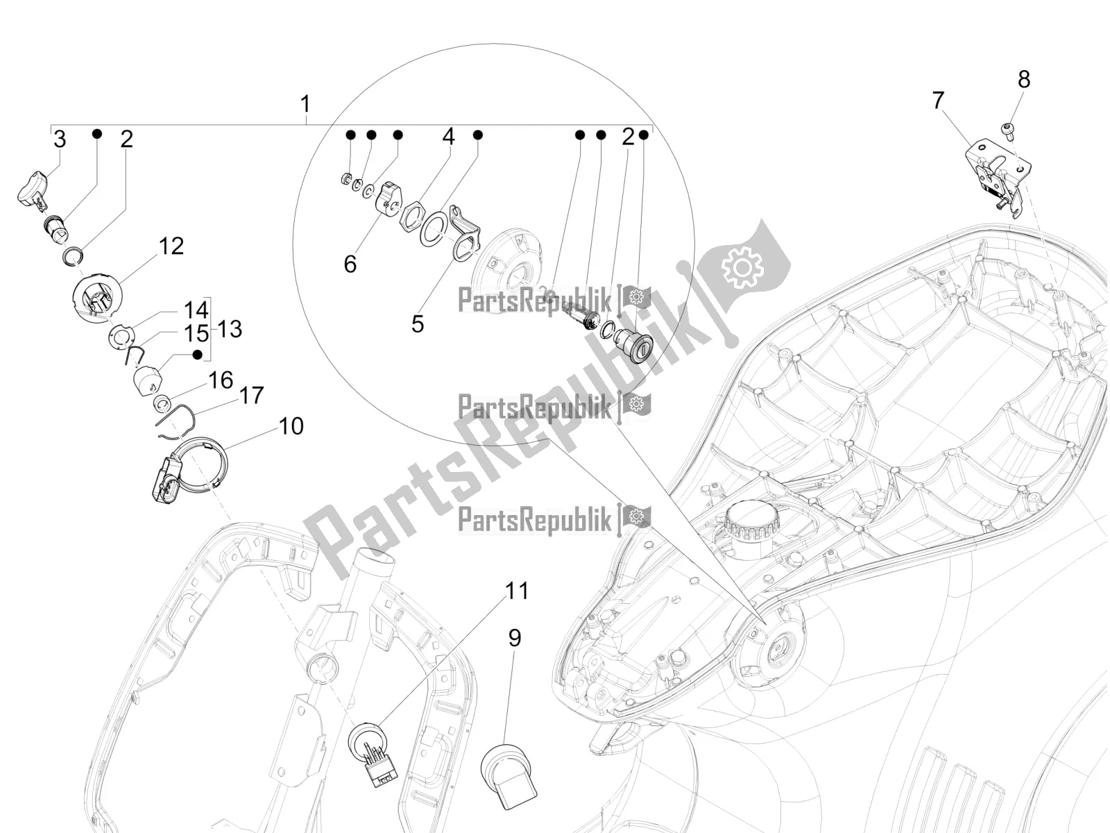 All parts for the Locks of the Vespa 946 150 4T 3V ABS 2016