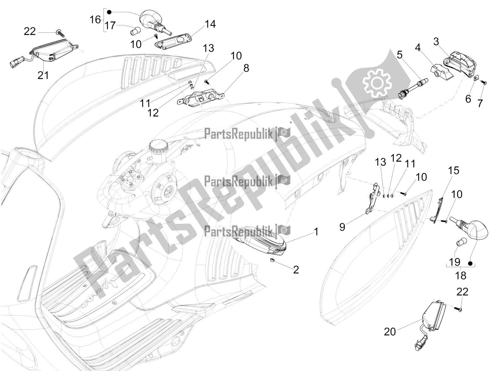 Toutes les pièces pour le Phares Arrière - Clignotants du Vespa 946 150 4T 3V ABS 2016