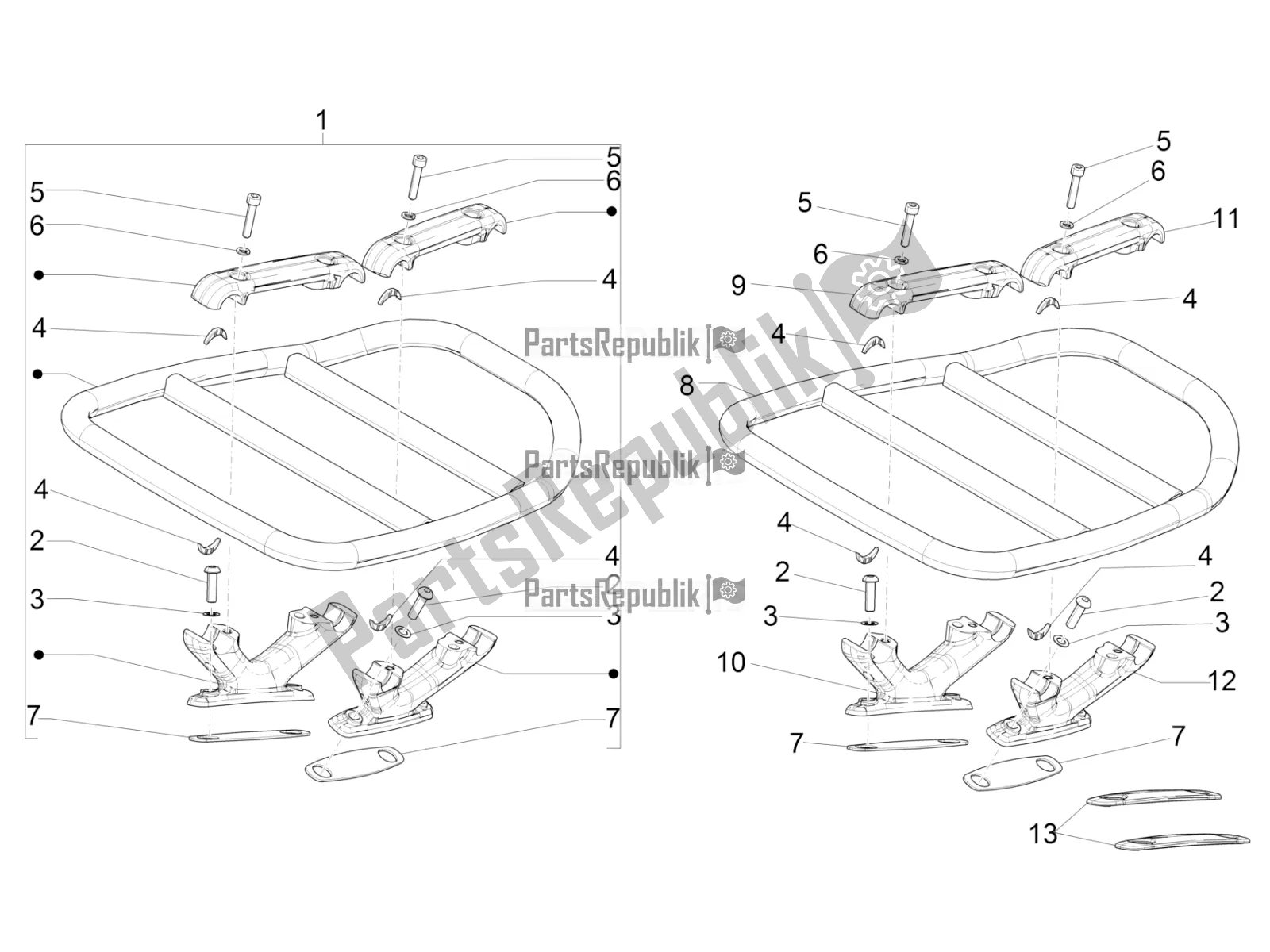 All parts for the Rear Luggage Rack of the Vespa 946 150 4T 3V ABS 2016