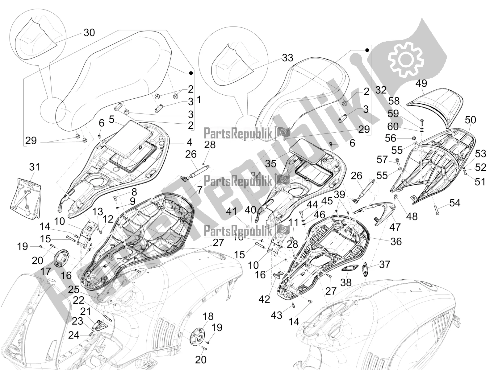 All parts for the Saddle/seats of the Vespa 946 150 4T 3V ABS 2016