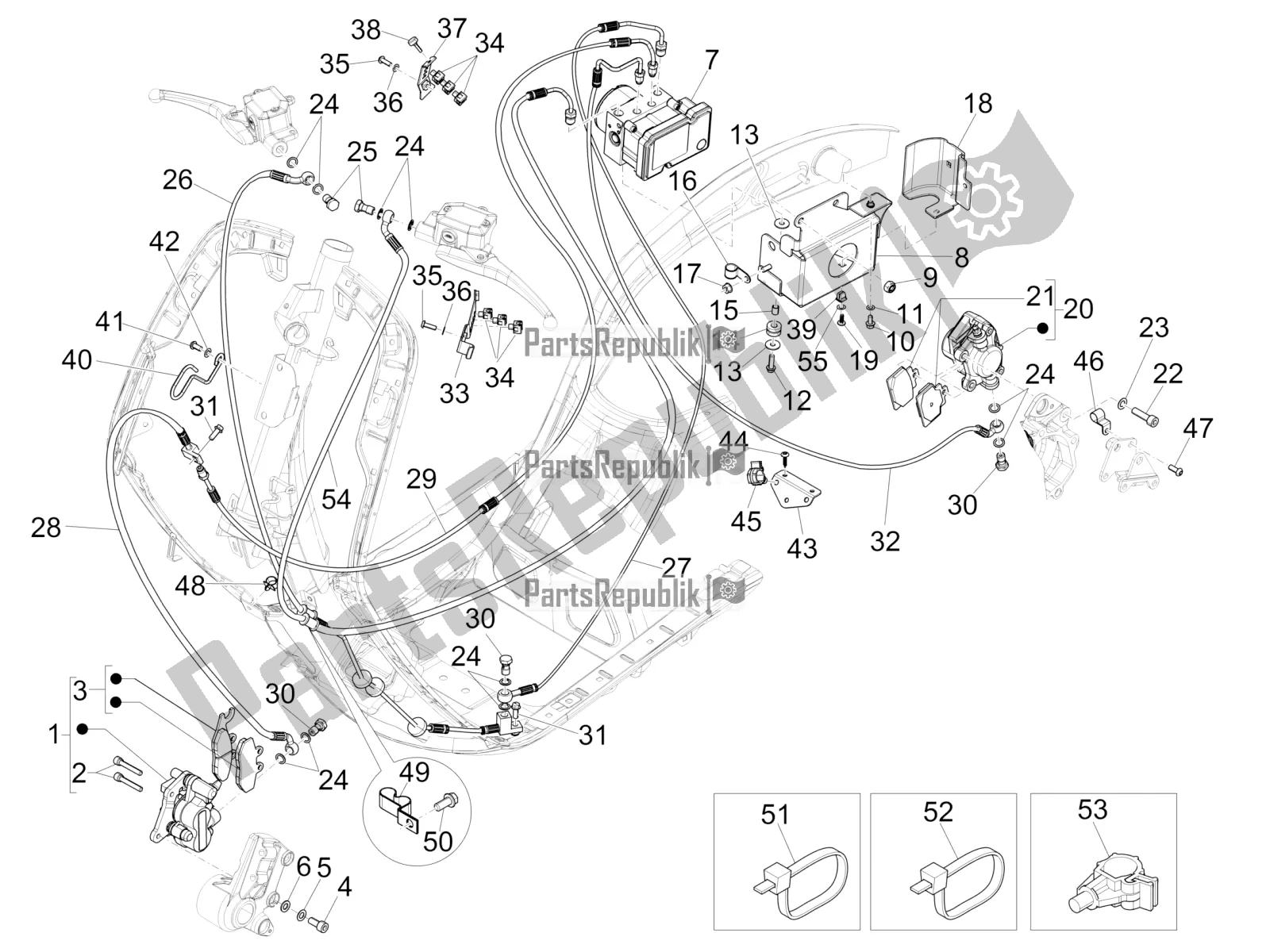 Toutes les pièces pour le Tuyaux De Freins - étriers (abs) du Vespa 946 150 4T 3V ABS 2017