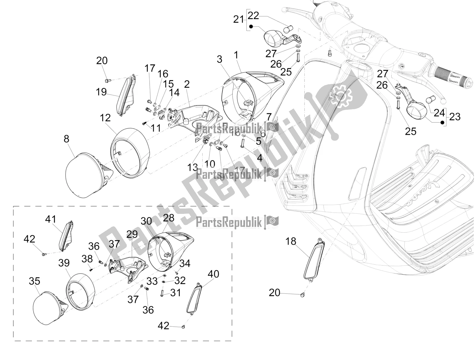 All parts for the Front Headlamps - Turn Signal Lamps of the Vespa 946 150 4T 3V ABS 2017