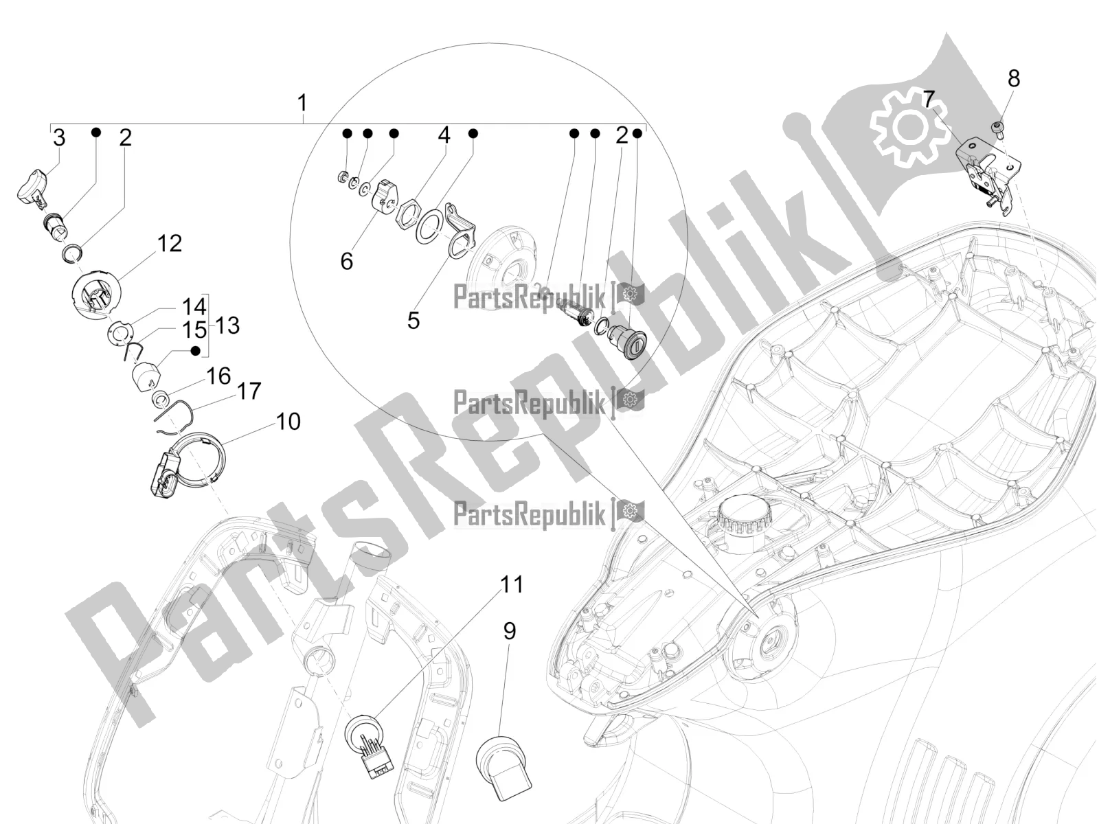 All parts for the Locks of the Vespa 946 150 4T 3V ABS 2017