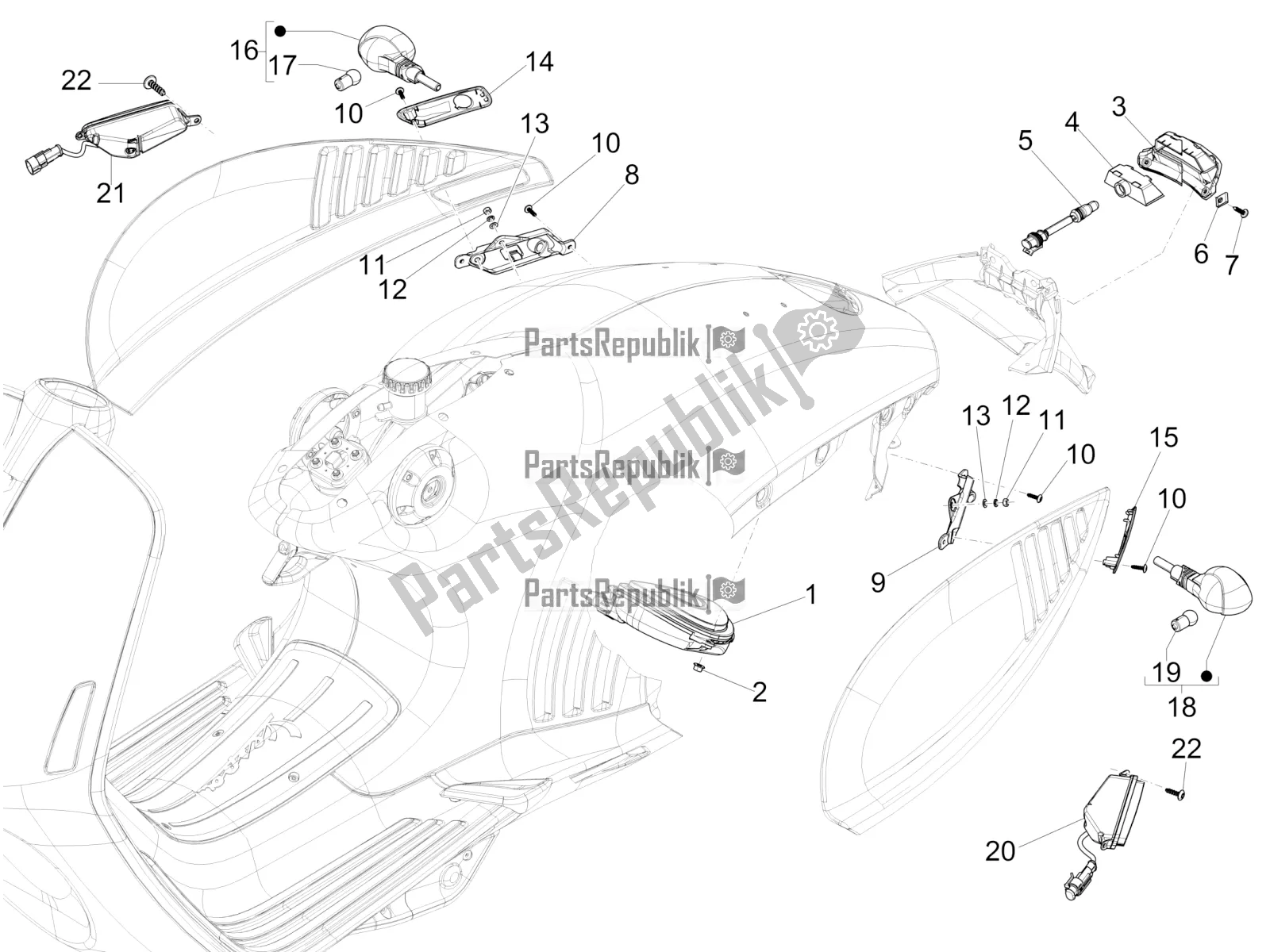 Toutes les pièces pour le Phares Arrière - Clignotants du Vespa 946 150 4T 3V ABS 2017