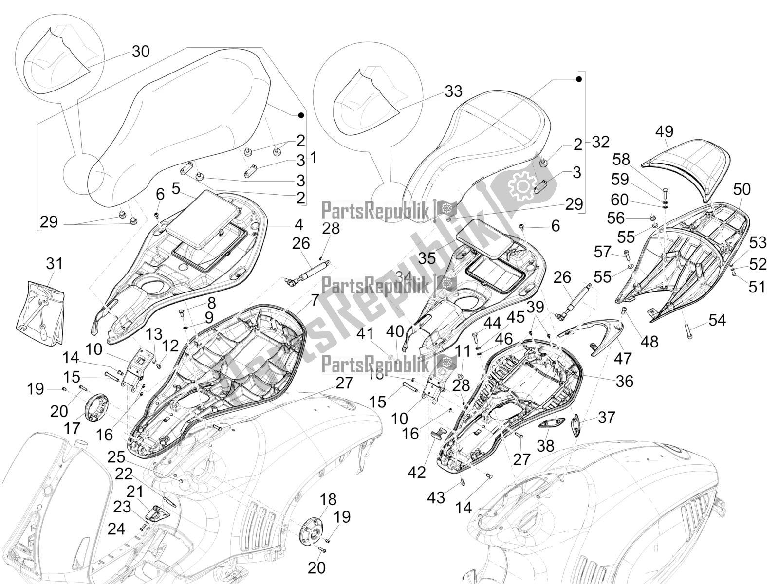 Toutes les pièces pour le Selle / Sièges du Vespa 946 150 4T 3V ABS 2017