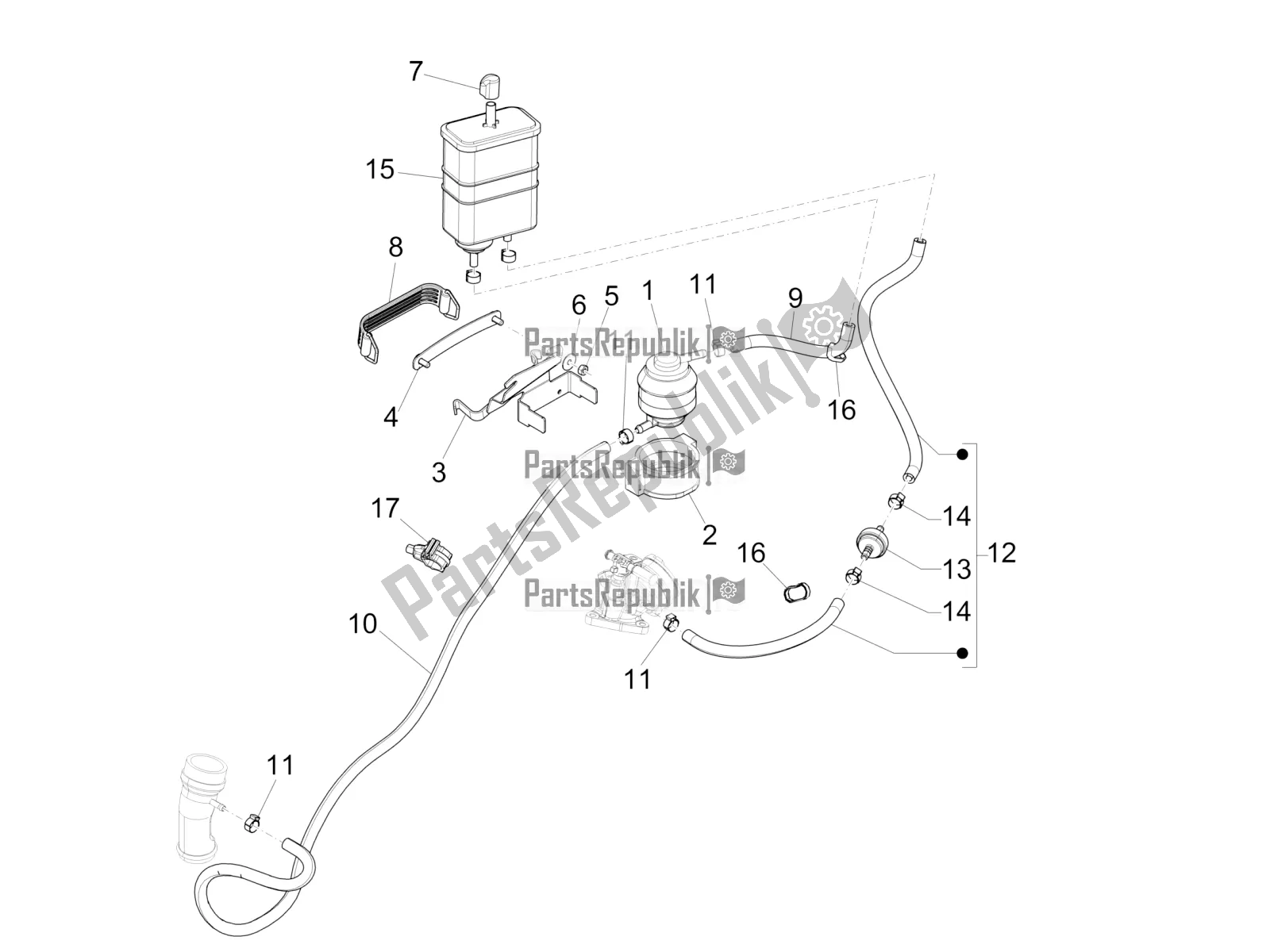 All parts for the Anti-percolation System of the Vespa 946 150 4T 3V ABS 2018