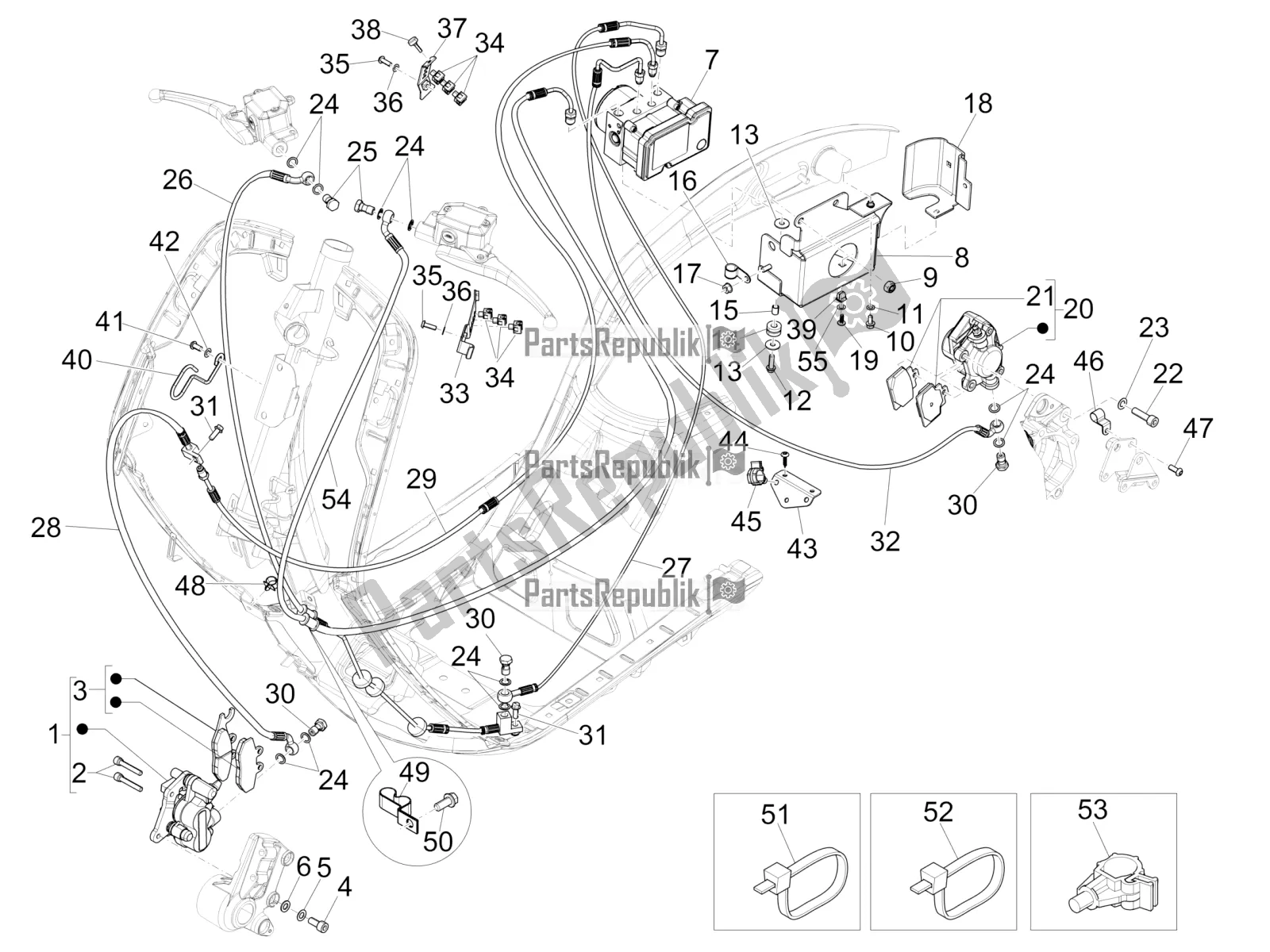 Toutes les pièces pour le Tuyaux De Freins - étriers (abs) du Vespa 946 150 4T 3V ABS 2018