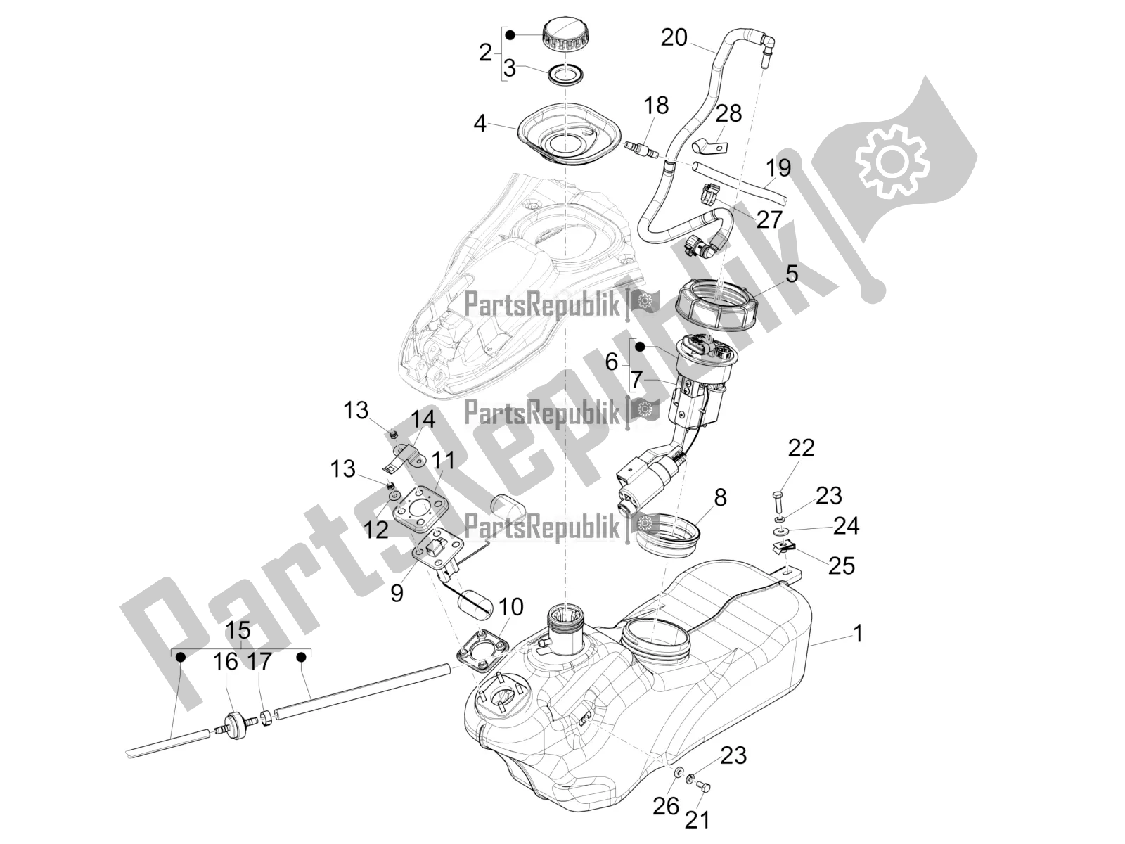 Toutes les pièces pour le Réservoir D'essence du Vespa 946 150 4T 3V ABS 2018