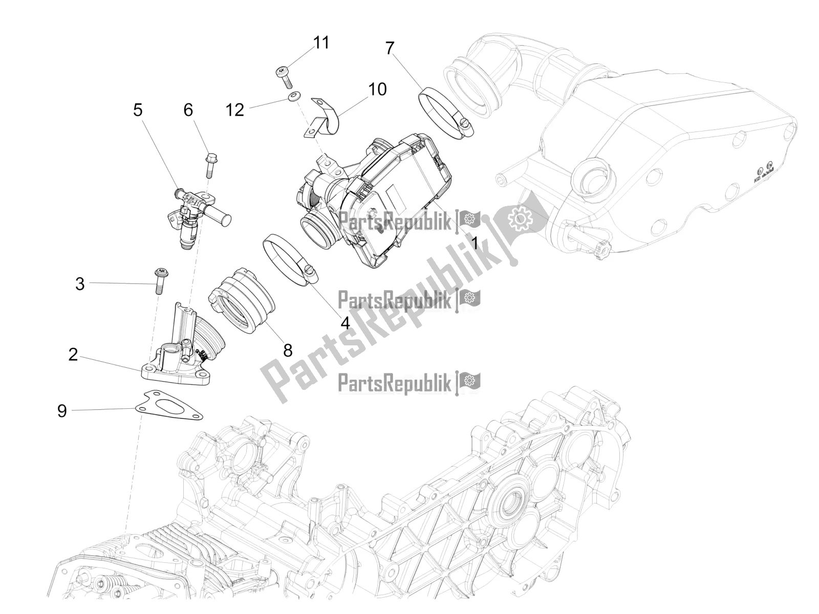 All parts for the Throttle Body - Injector - Induction Joint of the Vespa 946 150 4T 3V ABS 2018
