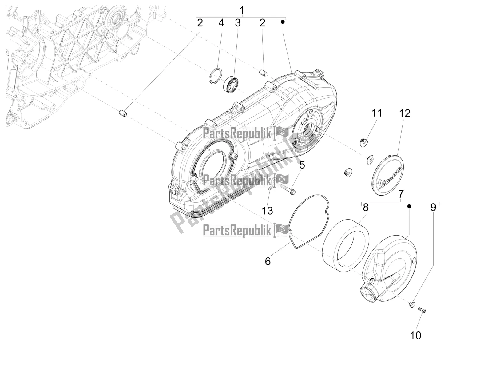 Todas las partes para Tapa Del Cárter - Enfriamiento Del Cárter de Vespa 946 150 ABS CD Apac 2021