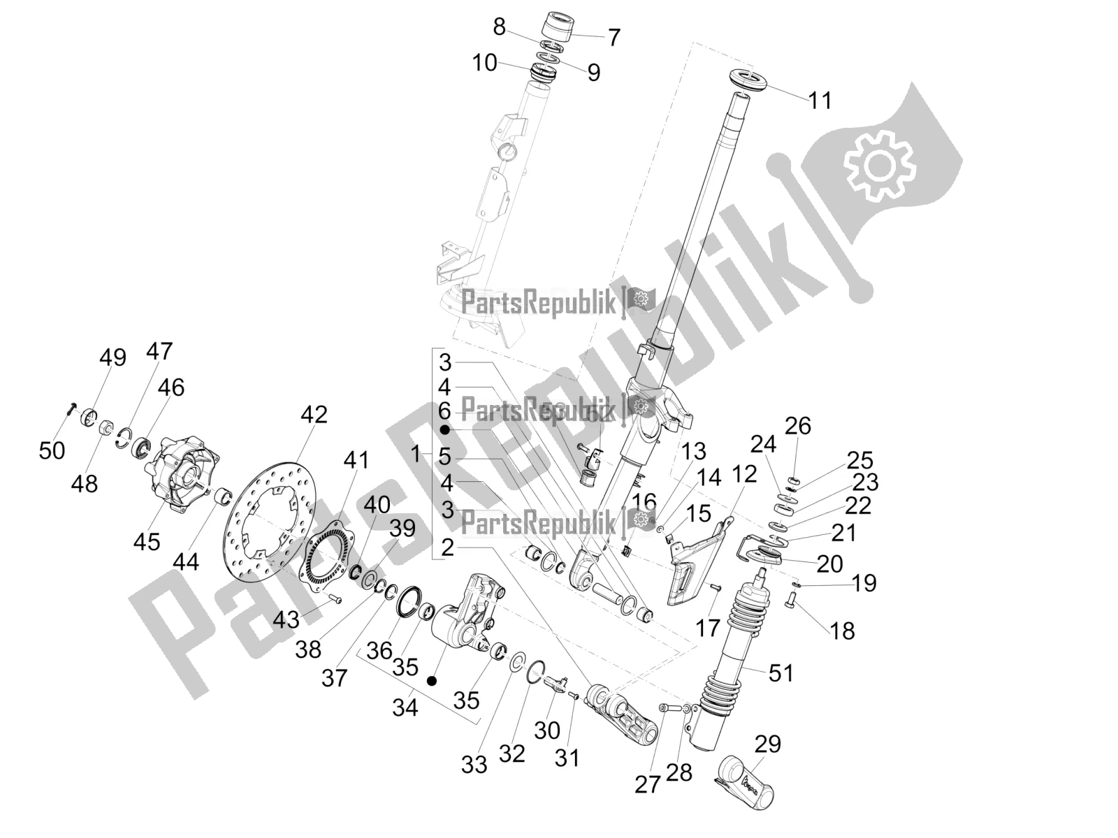 Tutte le parti per il Forcella / Tubo Sterzo - Unità Cuscinetto Sterzo del Vespa 946 150 ABS CD Apac 2021