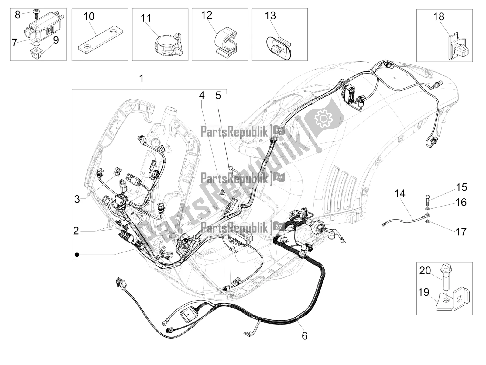 All parts for the Main Cable Harness of the Vespa 946 150 ABS CD Apac 2021