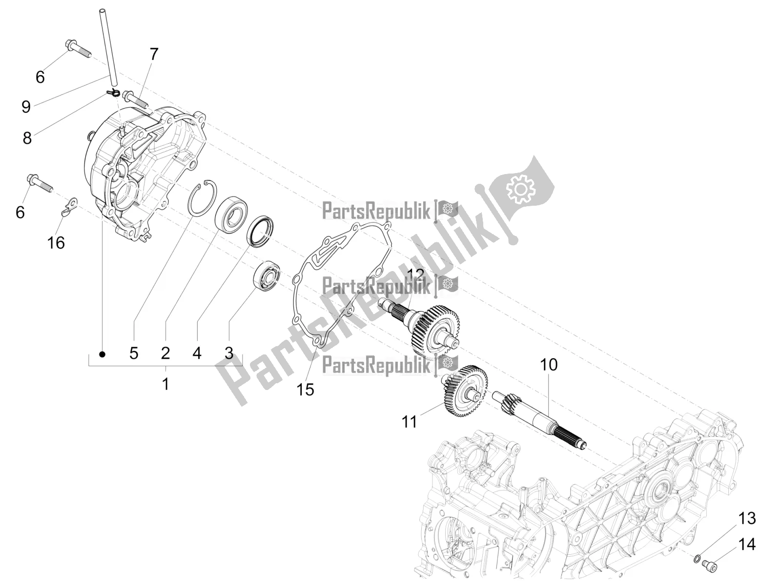 All parts for the Reduction Unit of the Vespa 946 150 ABS CD Apac 2021