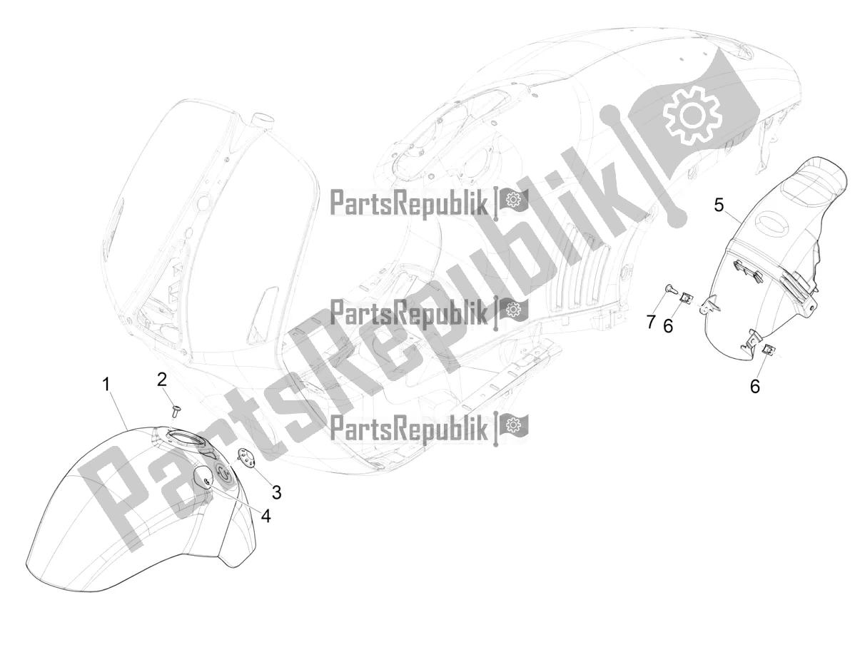 All parts for the Wheel Huosing - Mudguard of the Vespa 946 150 ABS CD Apac 2021