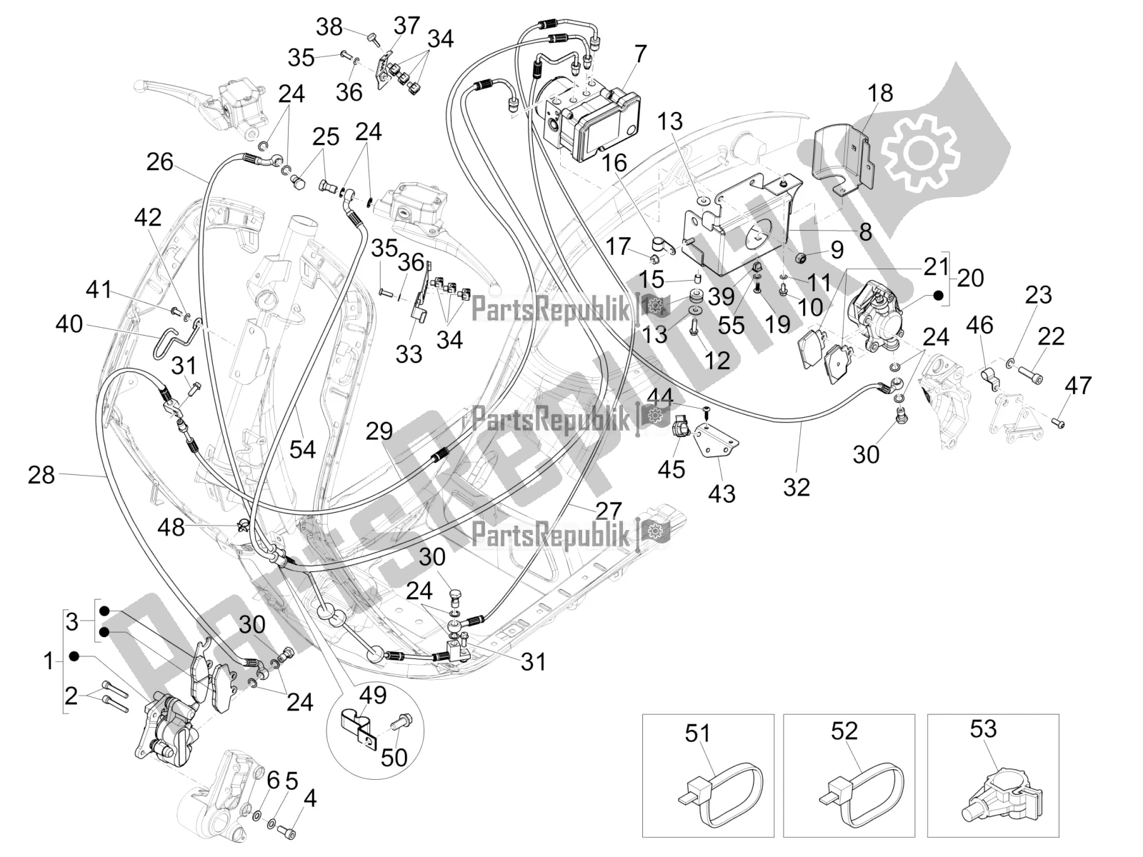 All parts for the Brakes Pipes - Calipers (abs) of the Vespa 946 150 ABS CD Apac 2022