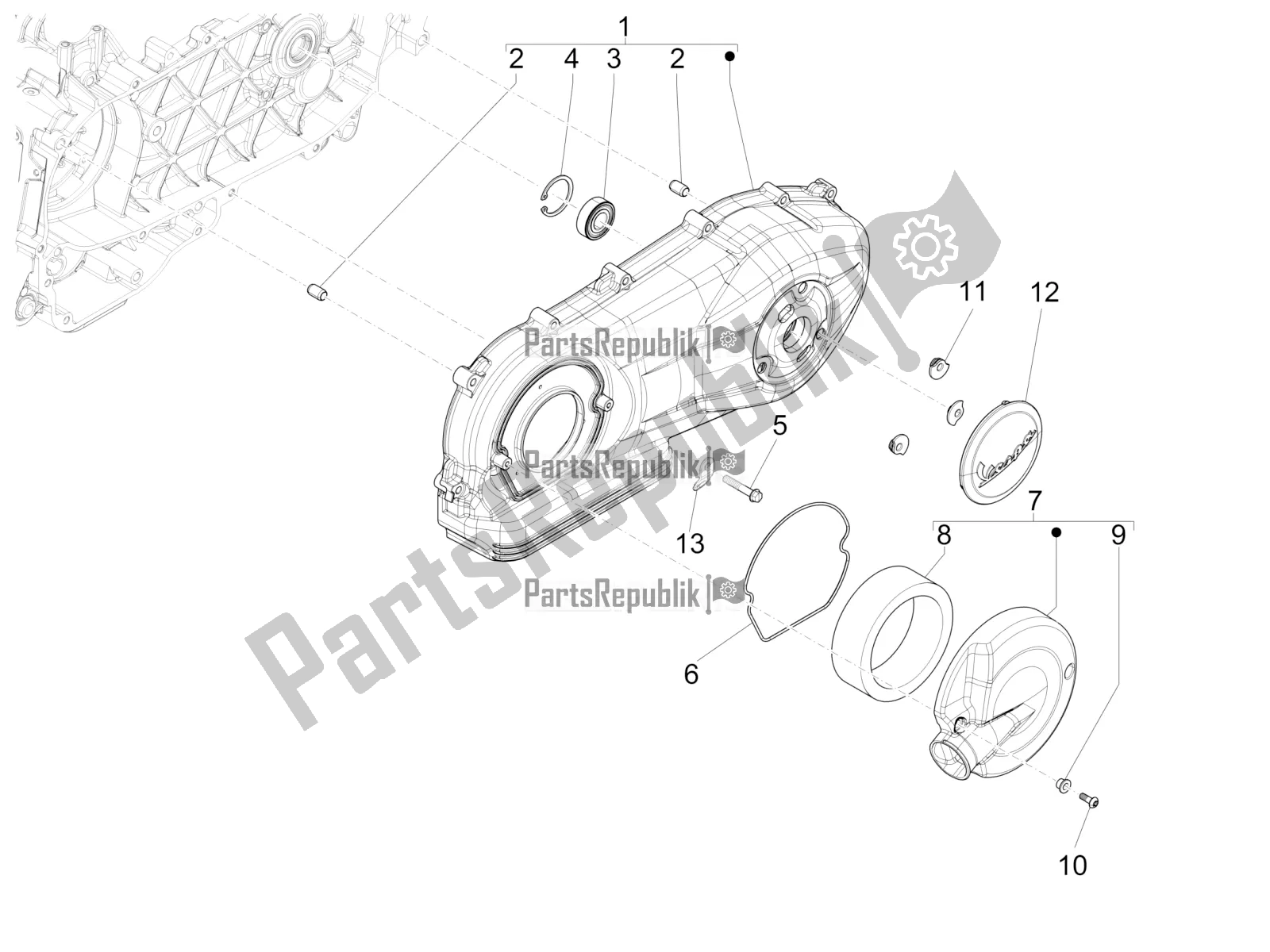 All parts for the Crankcase Cover - Crankcase Cooling of the Vespa 946 150 ABS CD Apac 2022