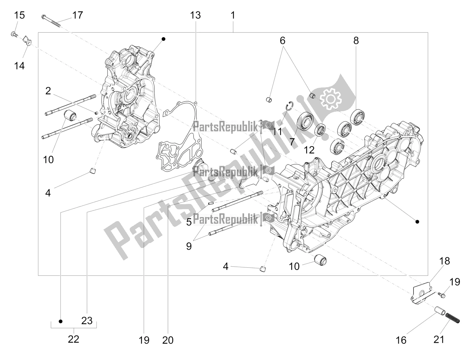 All parts for the Crankcase of the Vespa 946 150 ABS CD Apac 2022