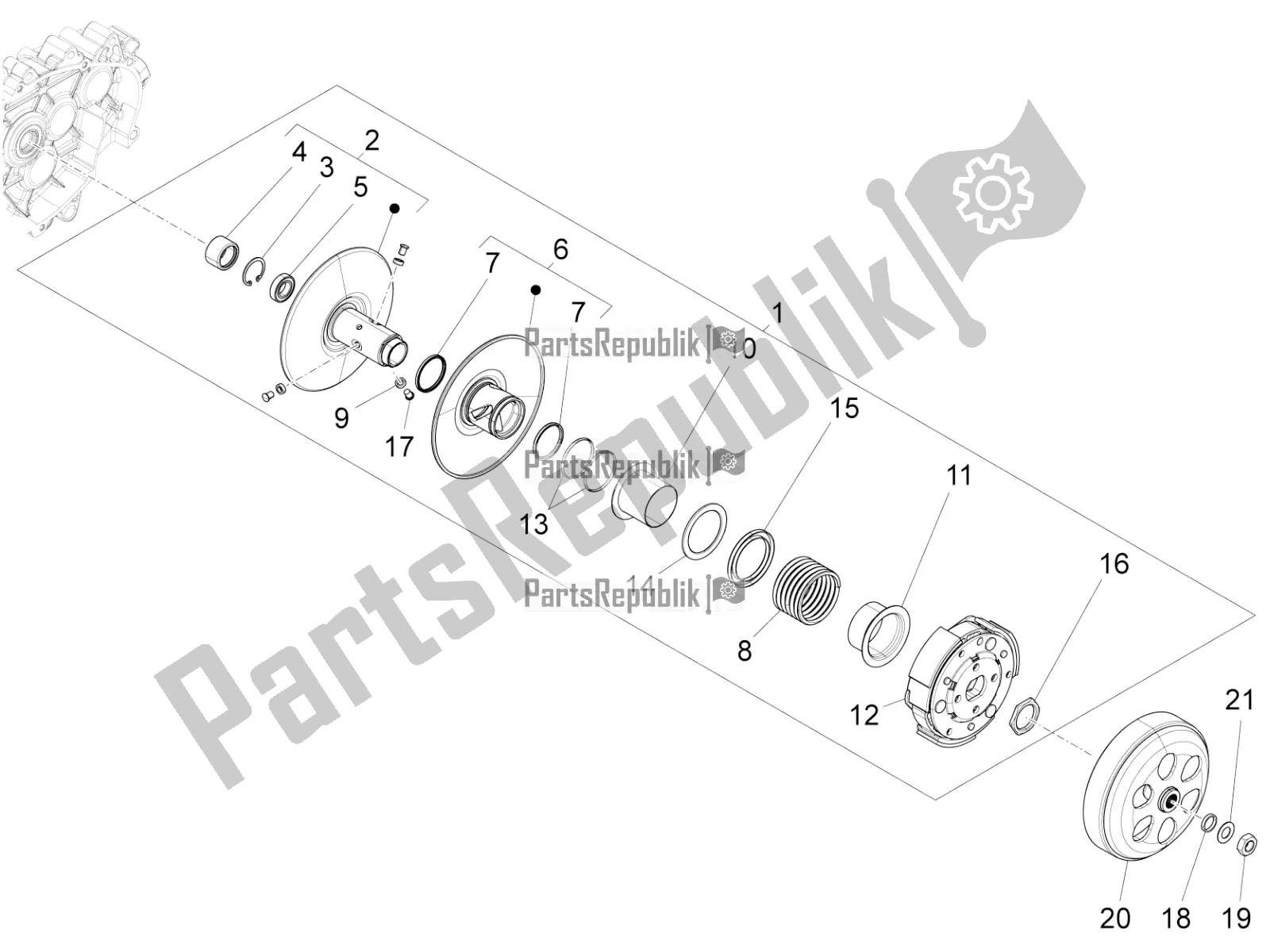 All parts for the Driven Pulley of the Vespa 946 150 ABS CD Apac 2022