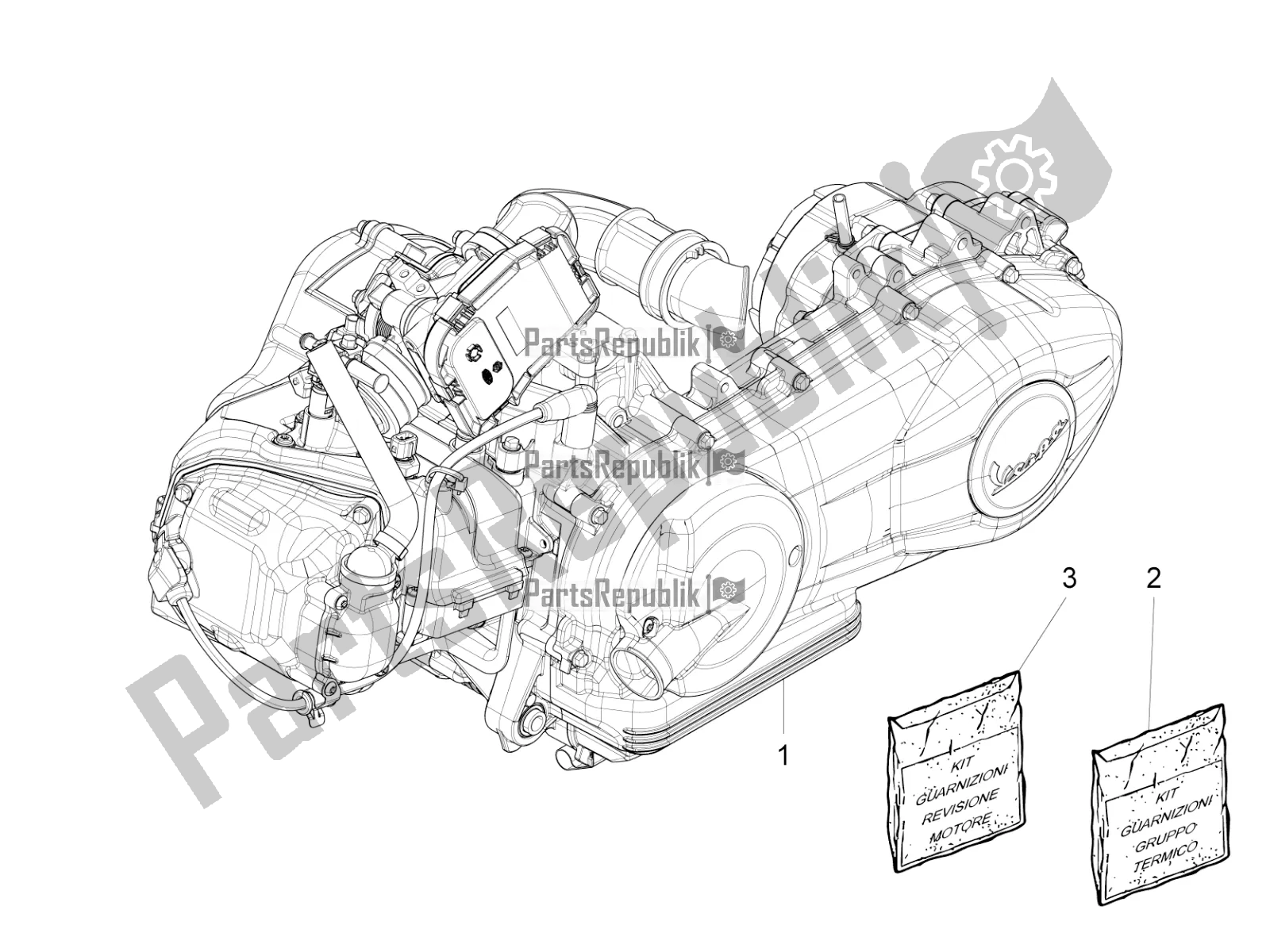 Alle onderdelen voor de Motor Assemblage van de Vespa 946 150 ABS CD Apac 2022