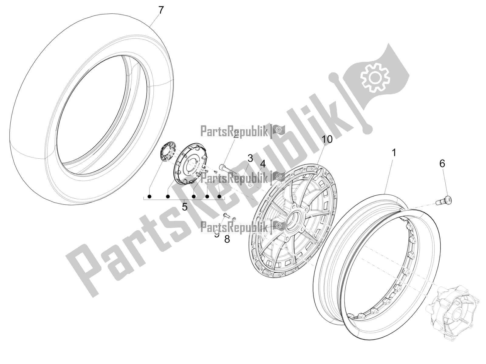 All parts for the Front Wheel of the Vespa 946 150 ABS CD Apac 2022