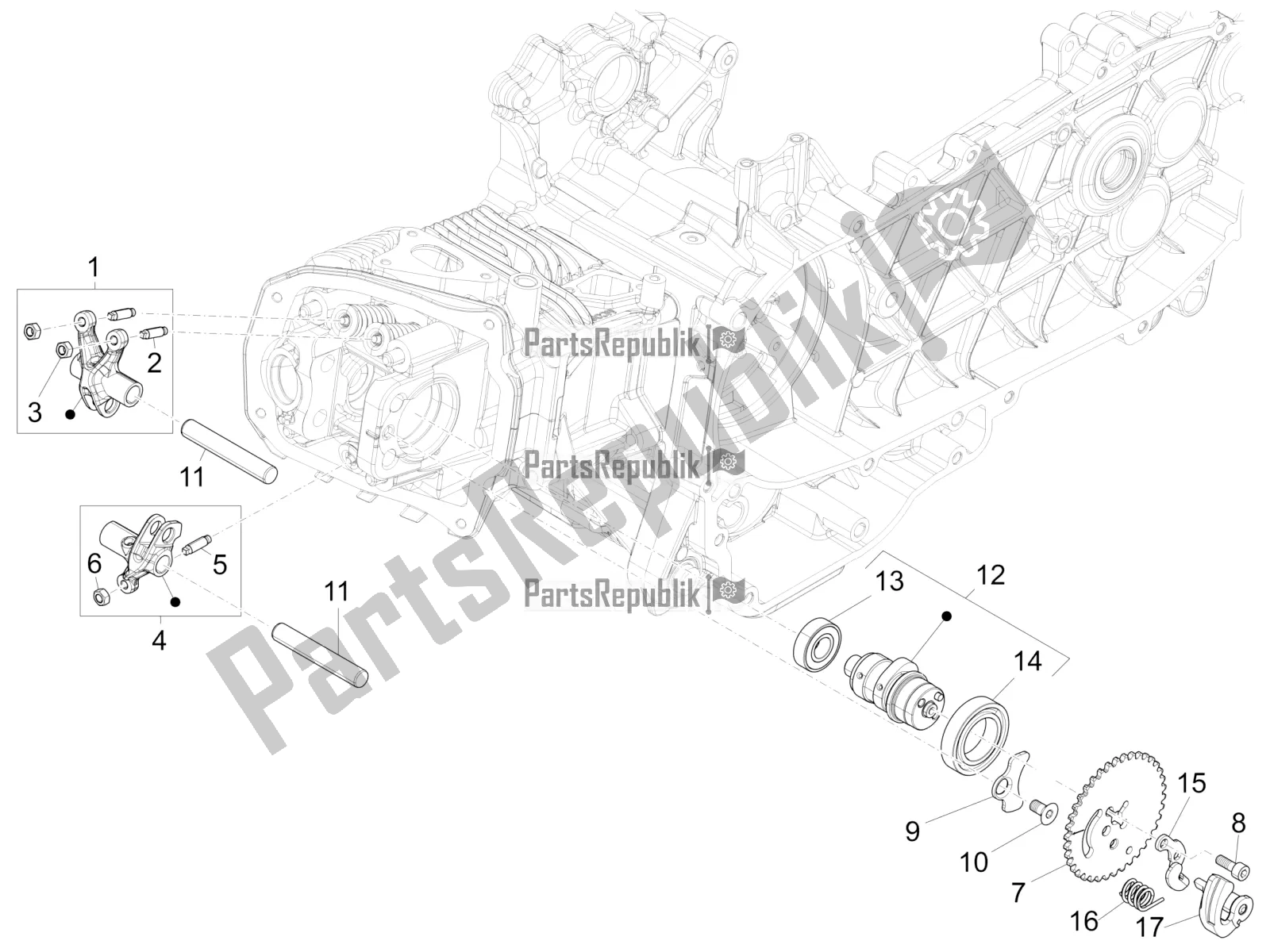 All parts for the Rocking Levers Support Unit of the Vespa 946 150 ABS CD Apac 2022