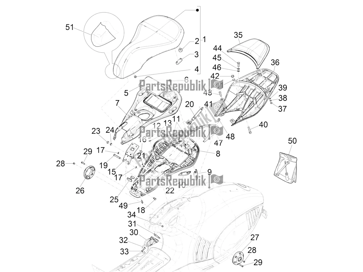 Alle onderdelen voor de Zadel / Stoelen van de Vespa 946 150 ABS CD Apac 2022