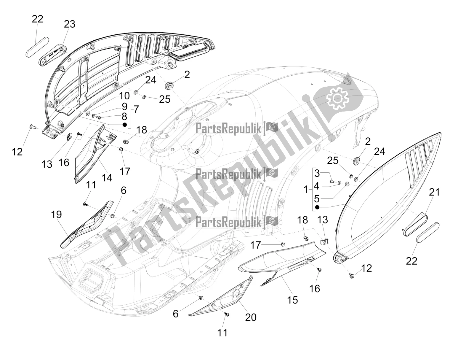 All parts for the Side Cover - Spoiler of the Vespa 946 150 ABS CD Apac 2022
