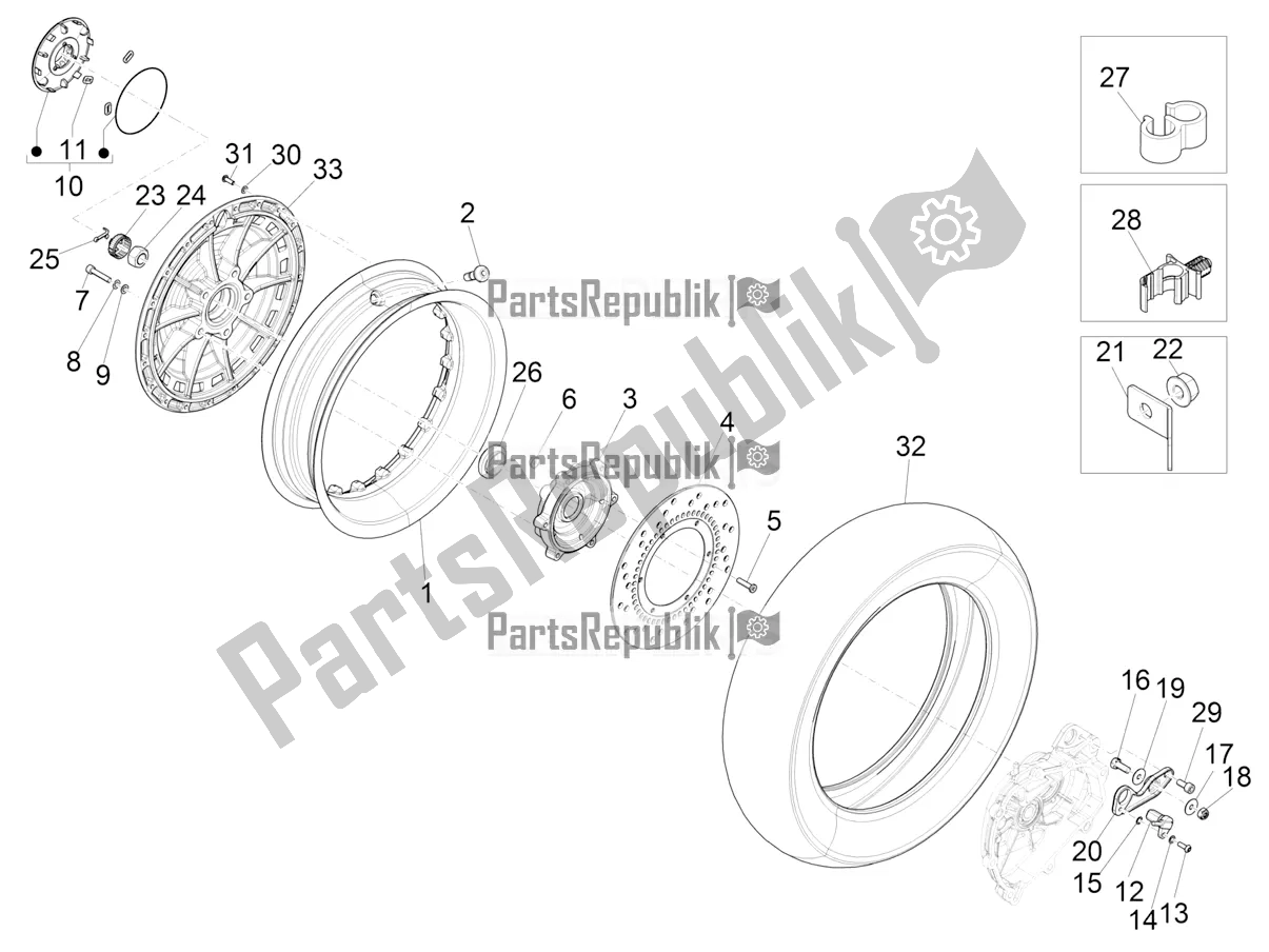 All parts for the Rear Wheel of the Vespa 946 150 ABS CD Cina 2021