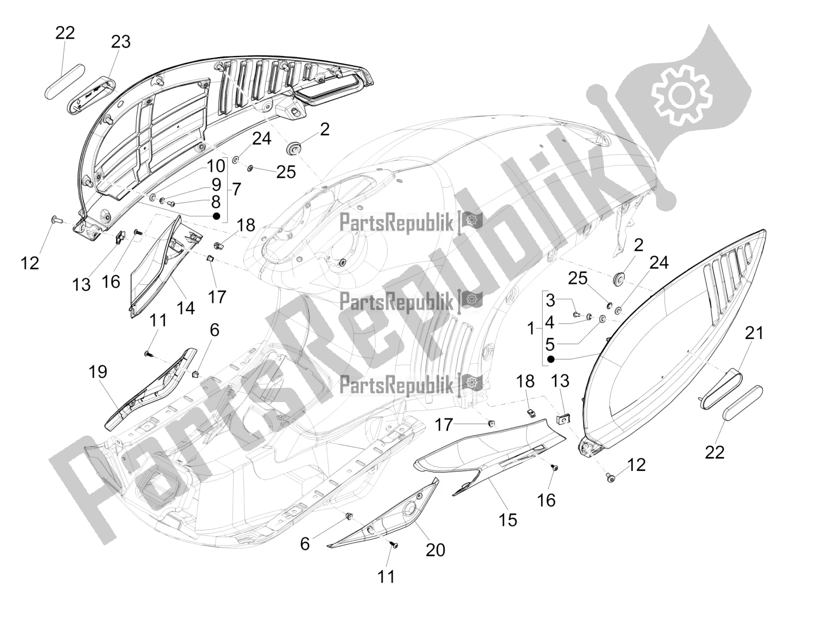 All parts for the Side Cover - Spoiler of the Vespa 946 150 ABS CD Cina 2022