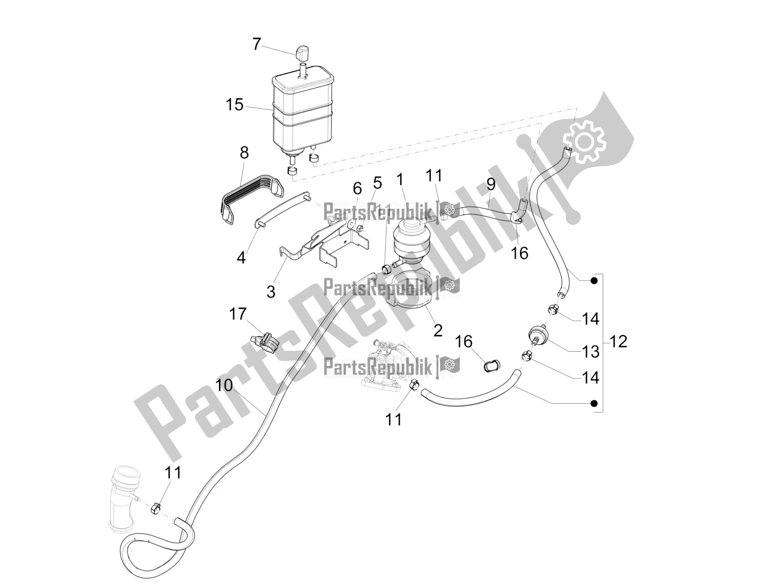 All parts for the Anti-percolation System of the Vespa 946 150 ABS CD USA 2022