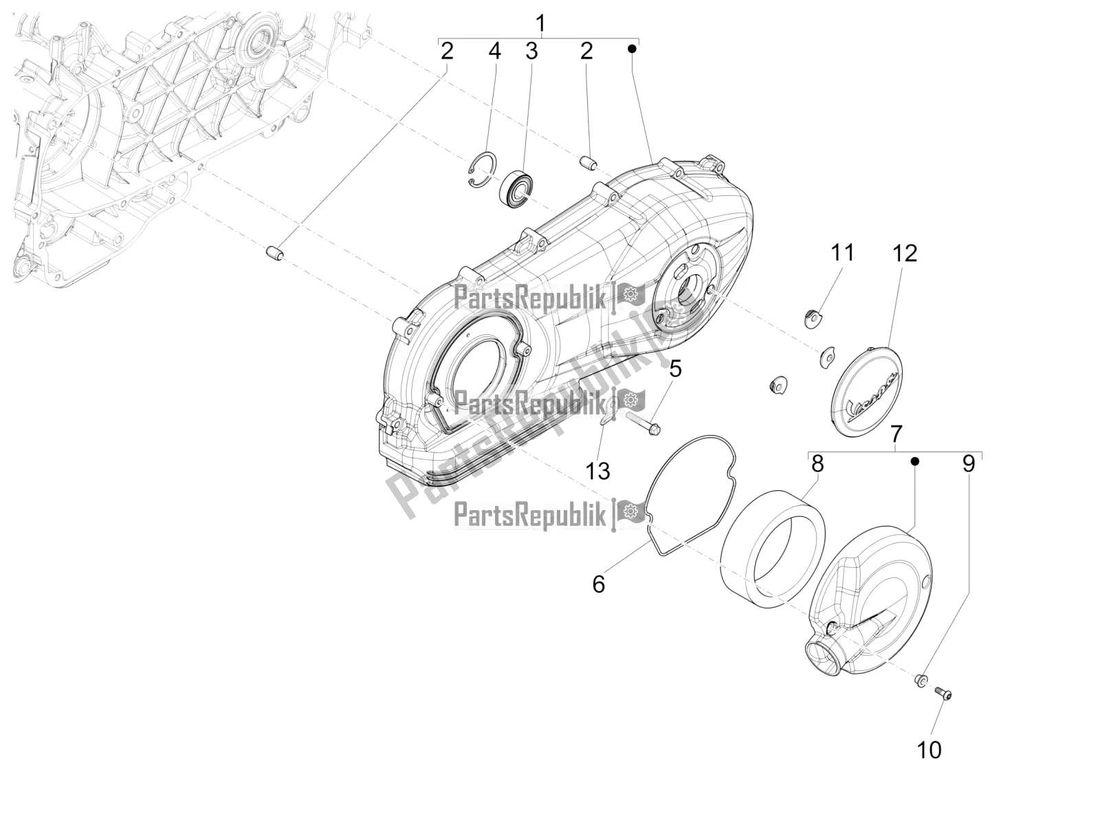 Toutes les pièces pour le Couvercle De Carter - Refroidissement Du Carter du Vespa 946 150 ABS CD USA 2022